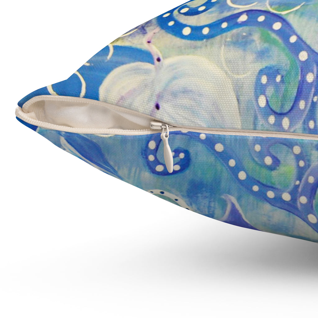 Blue Violet Floral Heart Pillow — Decorative Square Throw Pillow