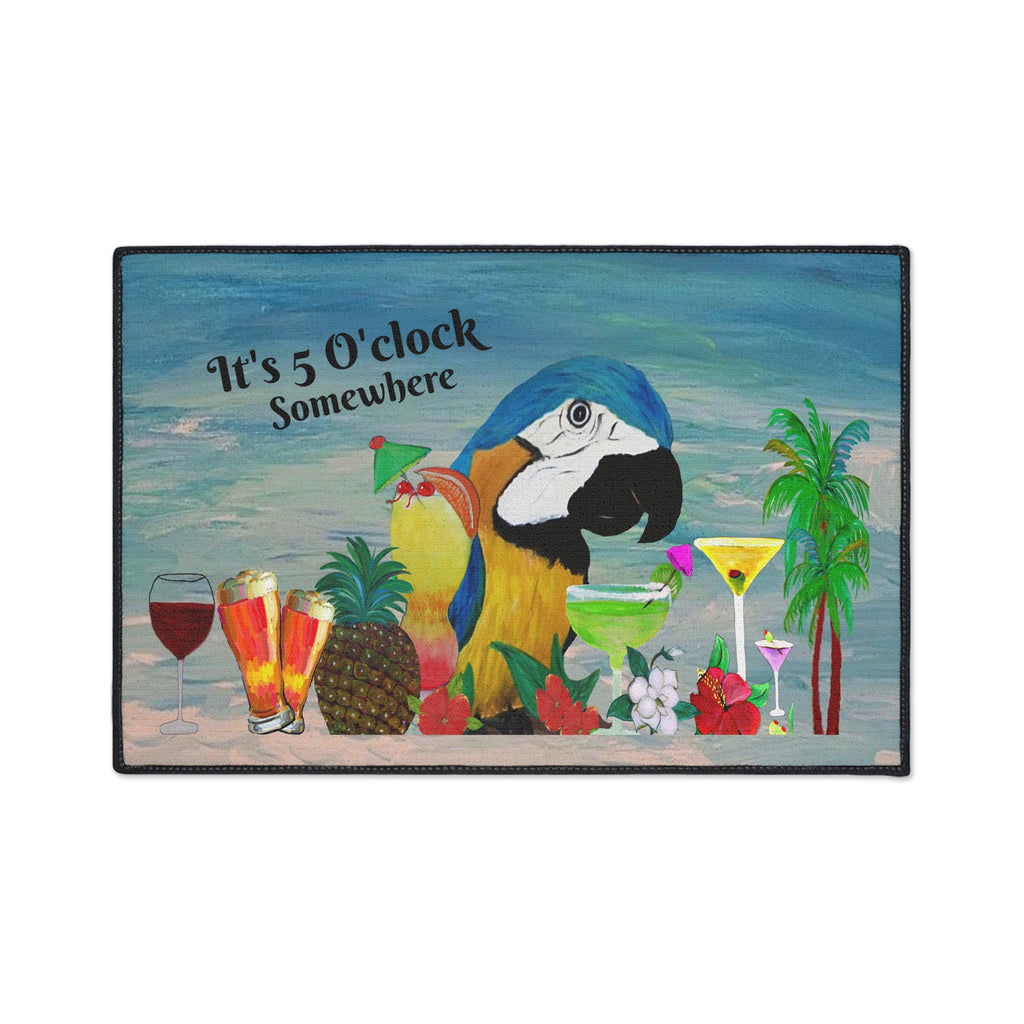 Parrot Bar Heavy Duty Floor Mat — "It's 5 O'Clock Somewhere" Tropical Parrot Drink Mat