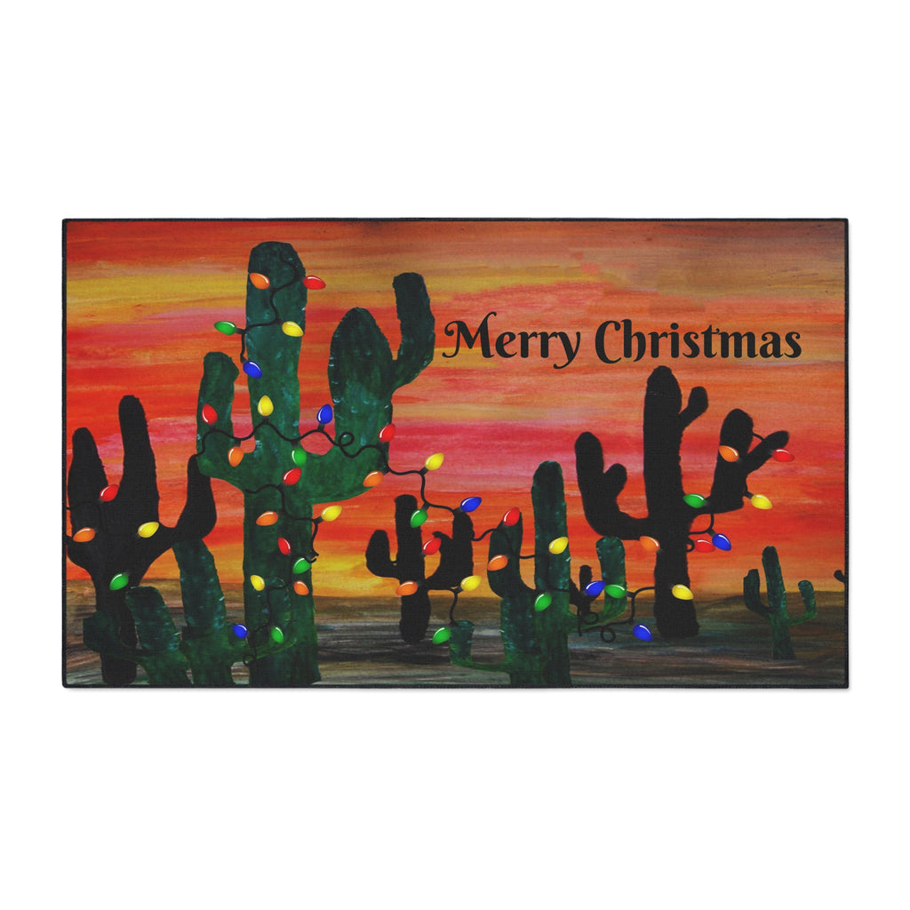 Christmas Cactus Doormat - "Merry Christmas" Desert Sunset Floor Mat
