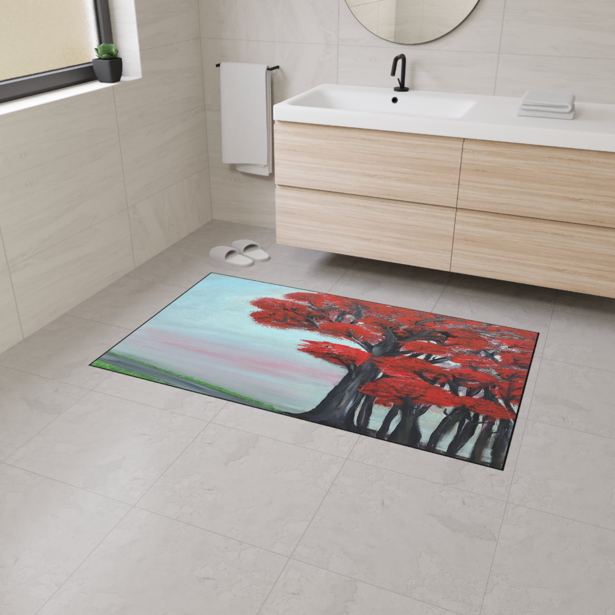 Red Tree Landscape Floor Mat — Durable Heavy-Duty Entry Rug