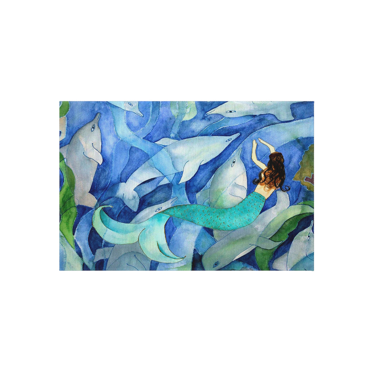 Mermaid & Dolphins Outdoor Rug — Nautical Coastal Patio Mat