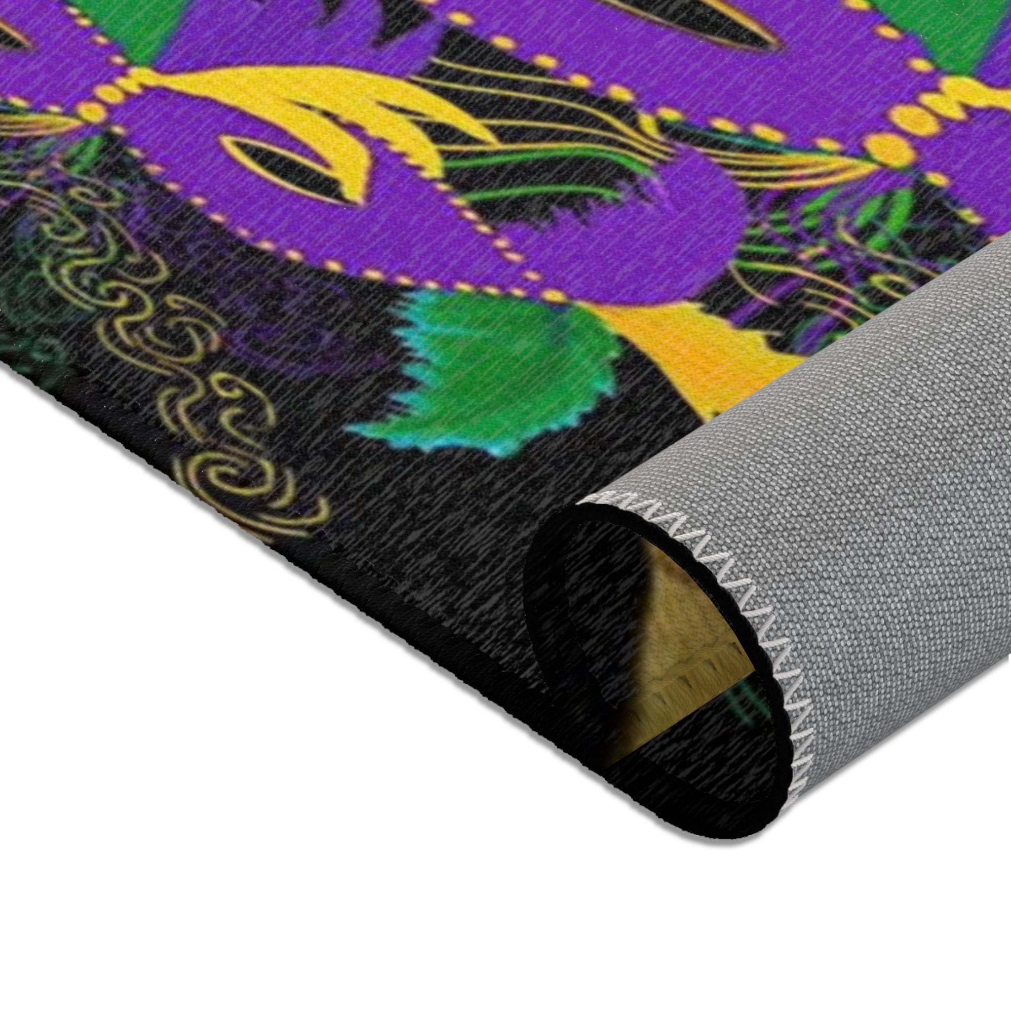 Mardi Gras Fleur-de-Lis Area Rug — Purple, Green & Gold Carnival Design