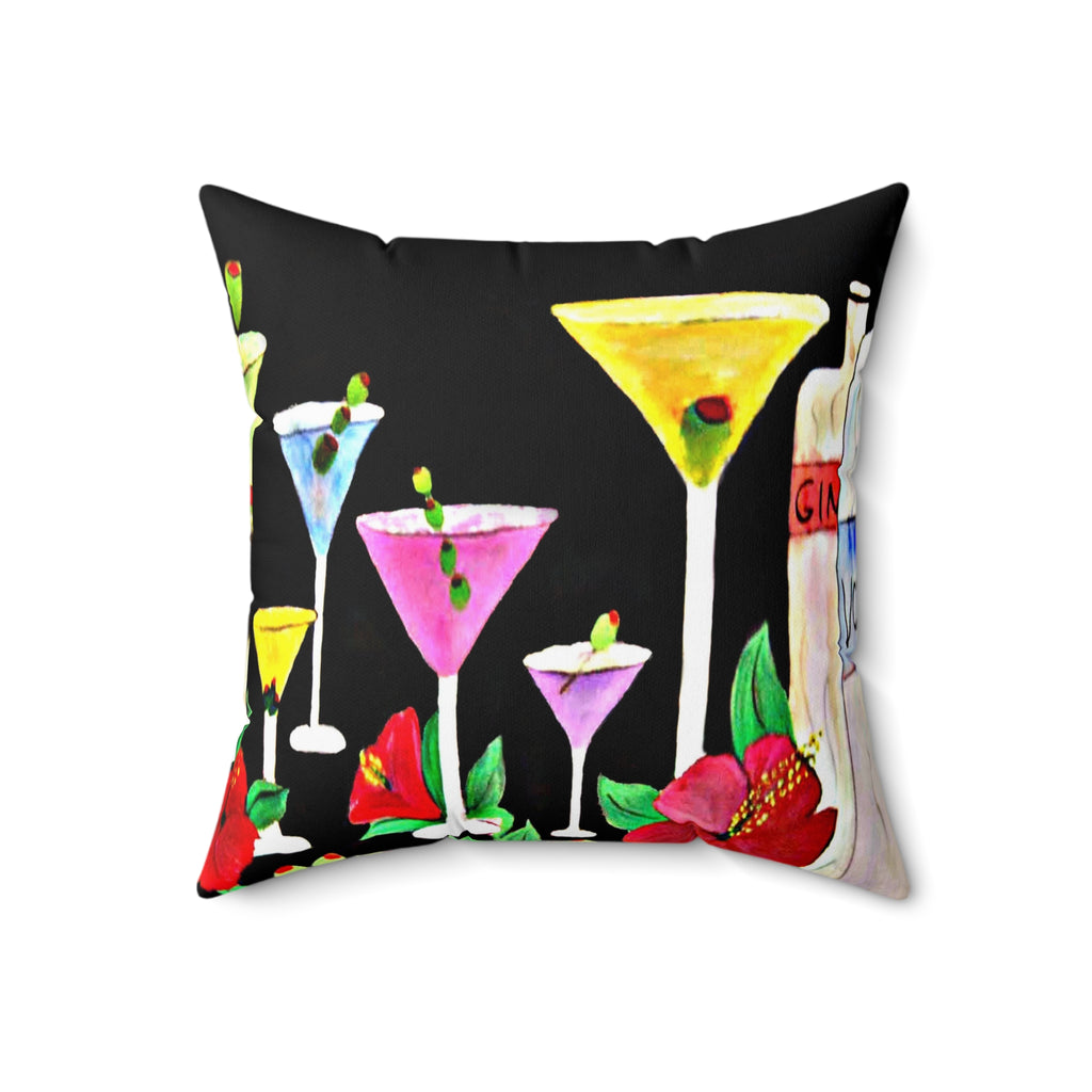 Cocktail Martini Pillow - Colorful Bar Art Decorative Throw Pillow