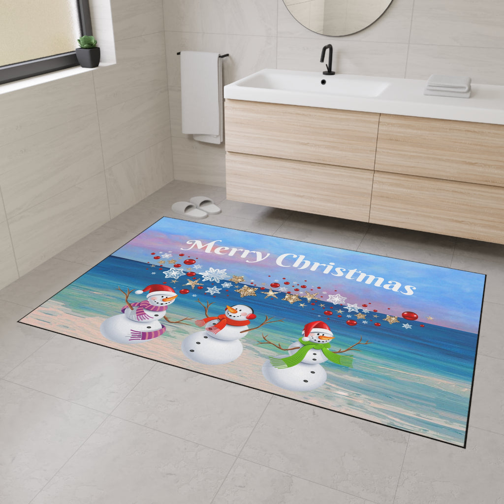 Christmas Snowmen Beach Heavy Duty Floor Mat - Merry Christmas Holiday Doormat