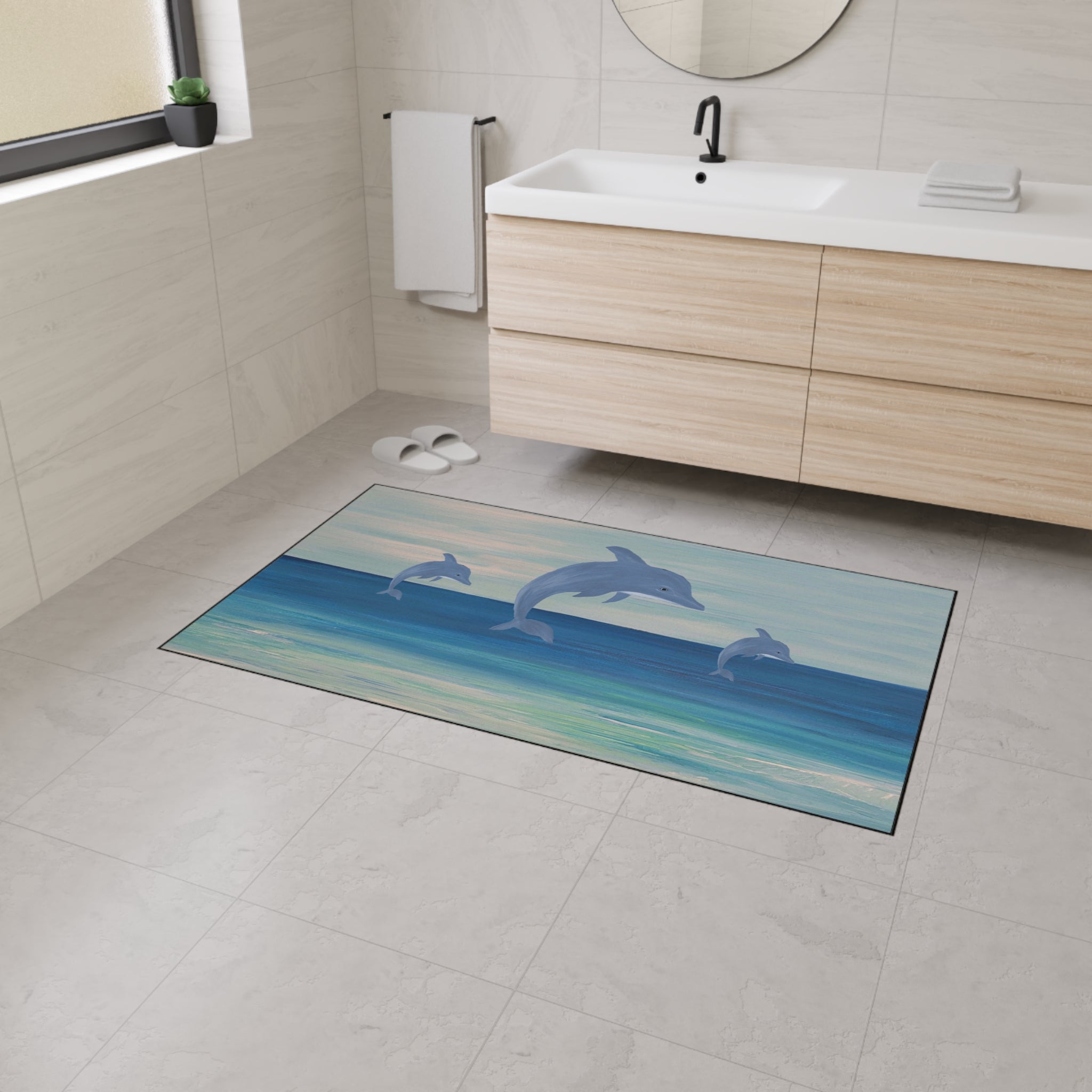 Dolphin Ocean Jump Heavy-Duty Floor Mat Coastal Beach house doormat
