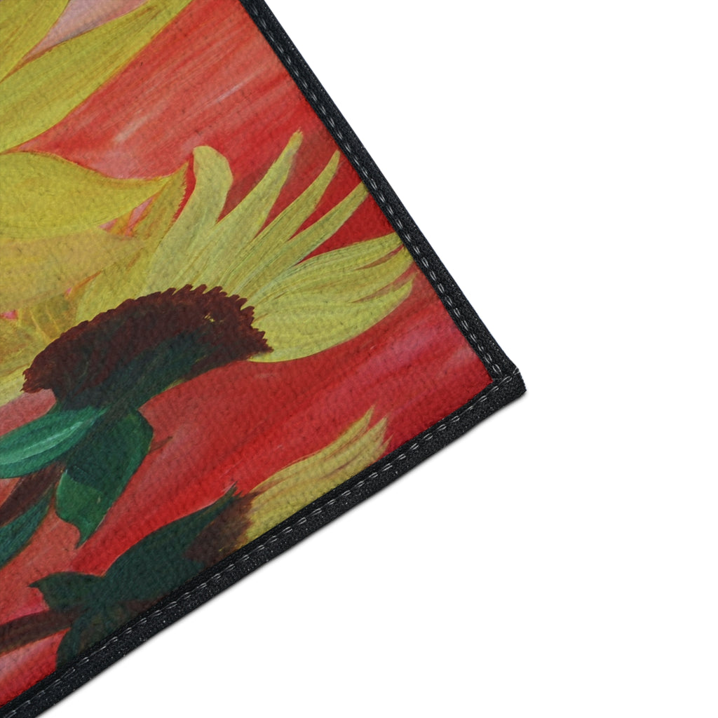 Sunflower Art Heavy-Duty Floor Mat — Bold Yellow Floral Entry Rug