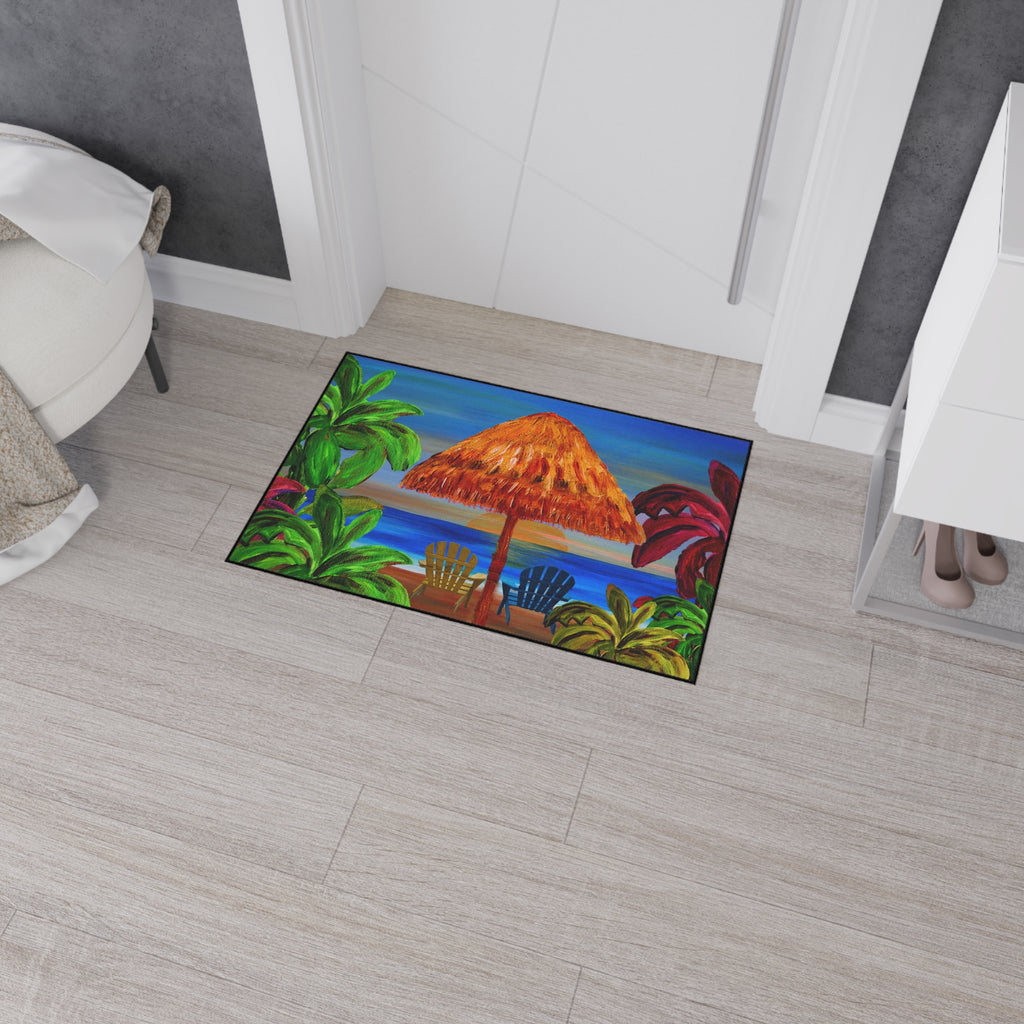 Tropical Beach Floor Mat — Sunset Palapa & Adirondack Chairs Heavy-Duty Door Rug