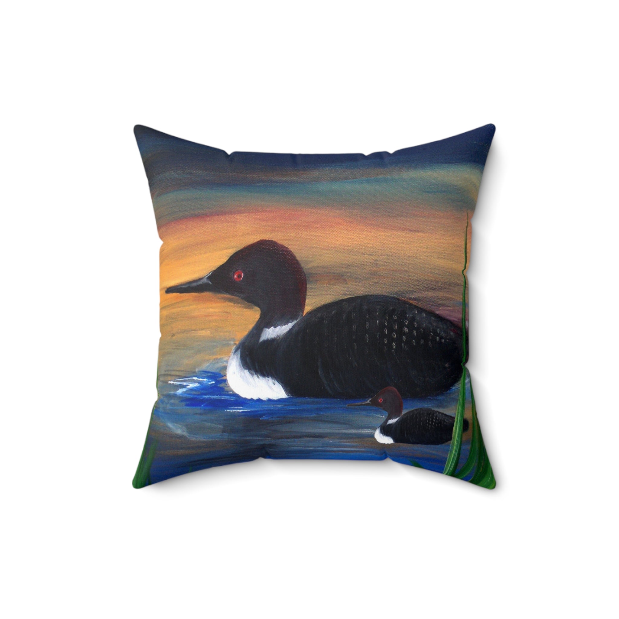 Loon Sunset Square Pillow — Duck Lake Decorative Throw Pillow