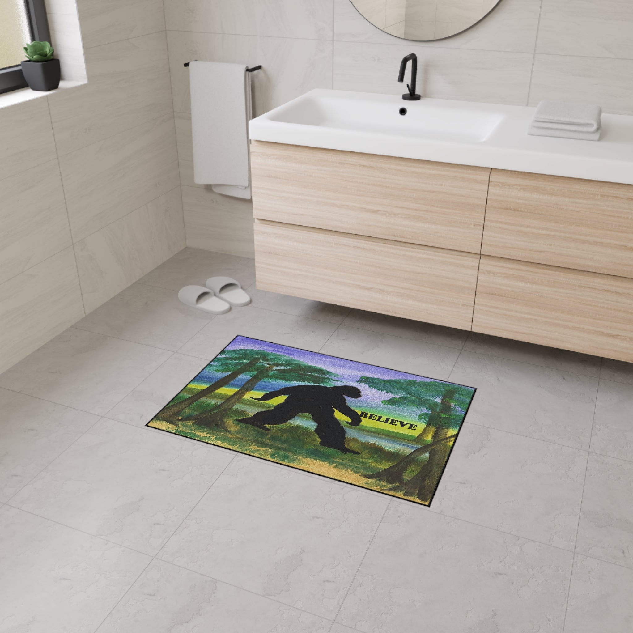 Believe Sasquatch Floor Mat - Bigfoot Forest Welcome Doormat