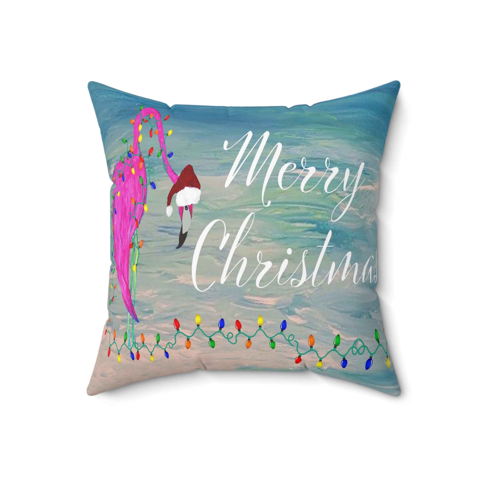 Tropical flamingo and Holiday lights clearwater beach Spun Polyester Square Pillow