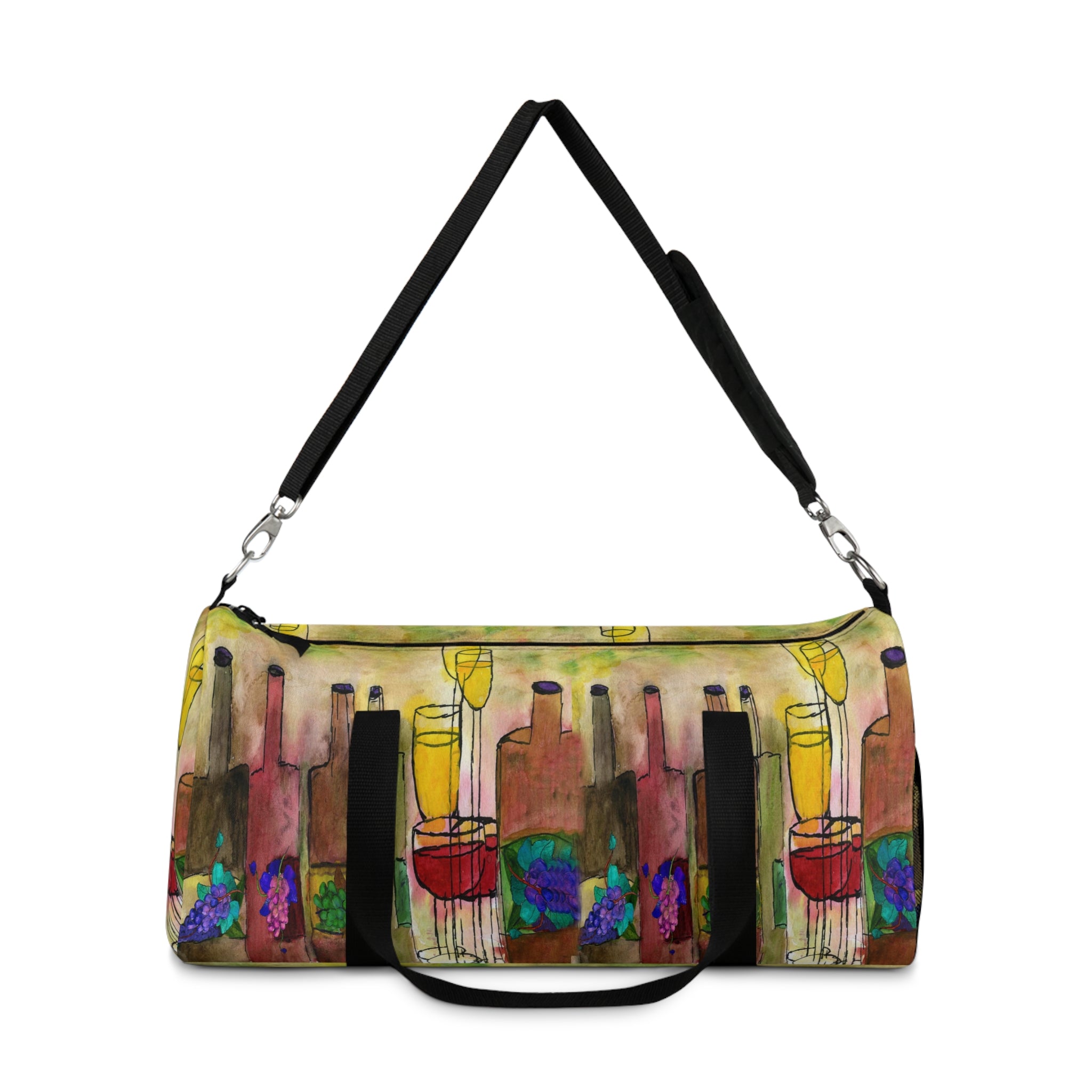 Wine Bottle Art Duffel Bag — Colorful Vineyard Travel Gym Bag