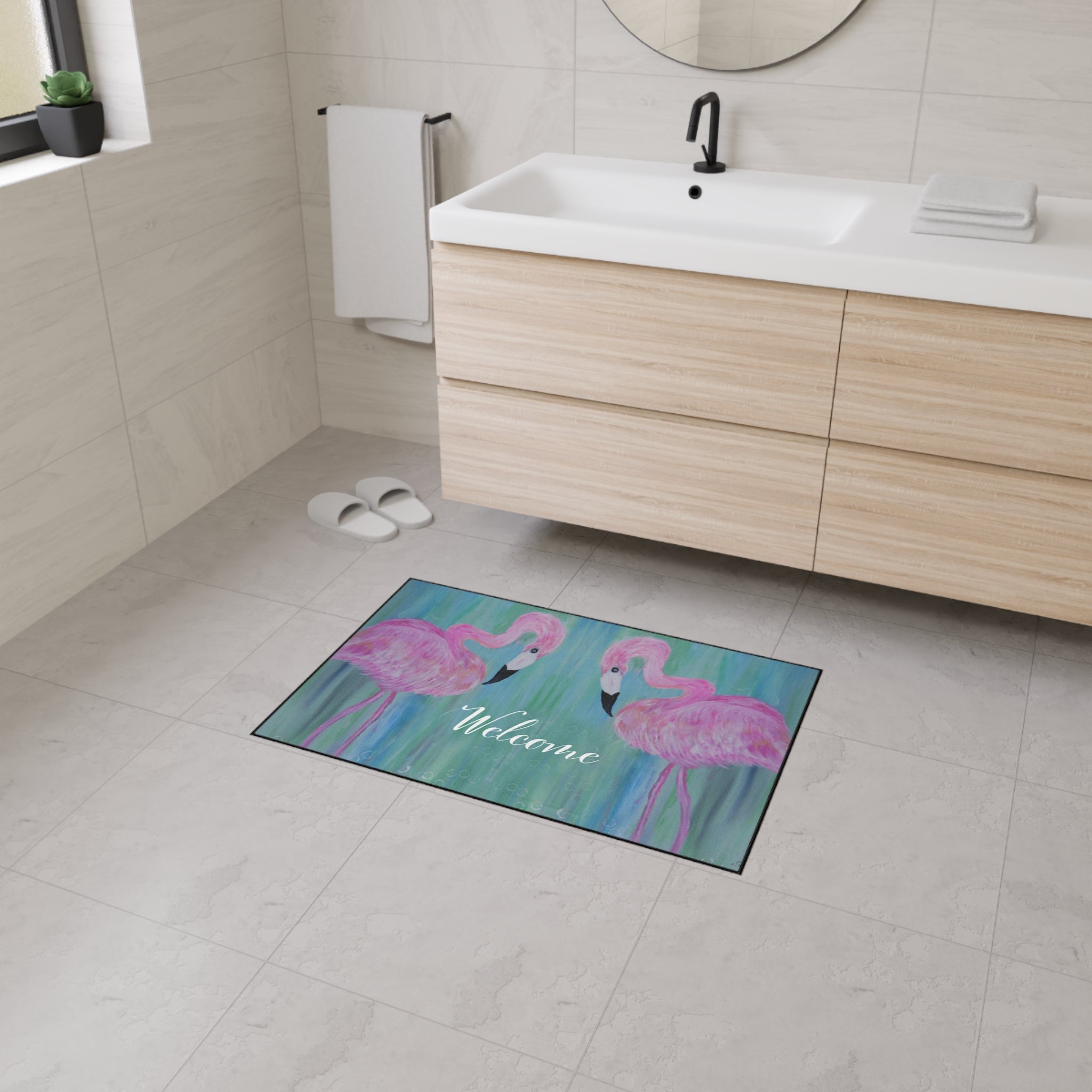 Flamingo Welcome Floor Mat — Heavy Duty Outdoor/Indoor Doormat
