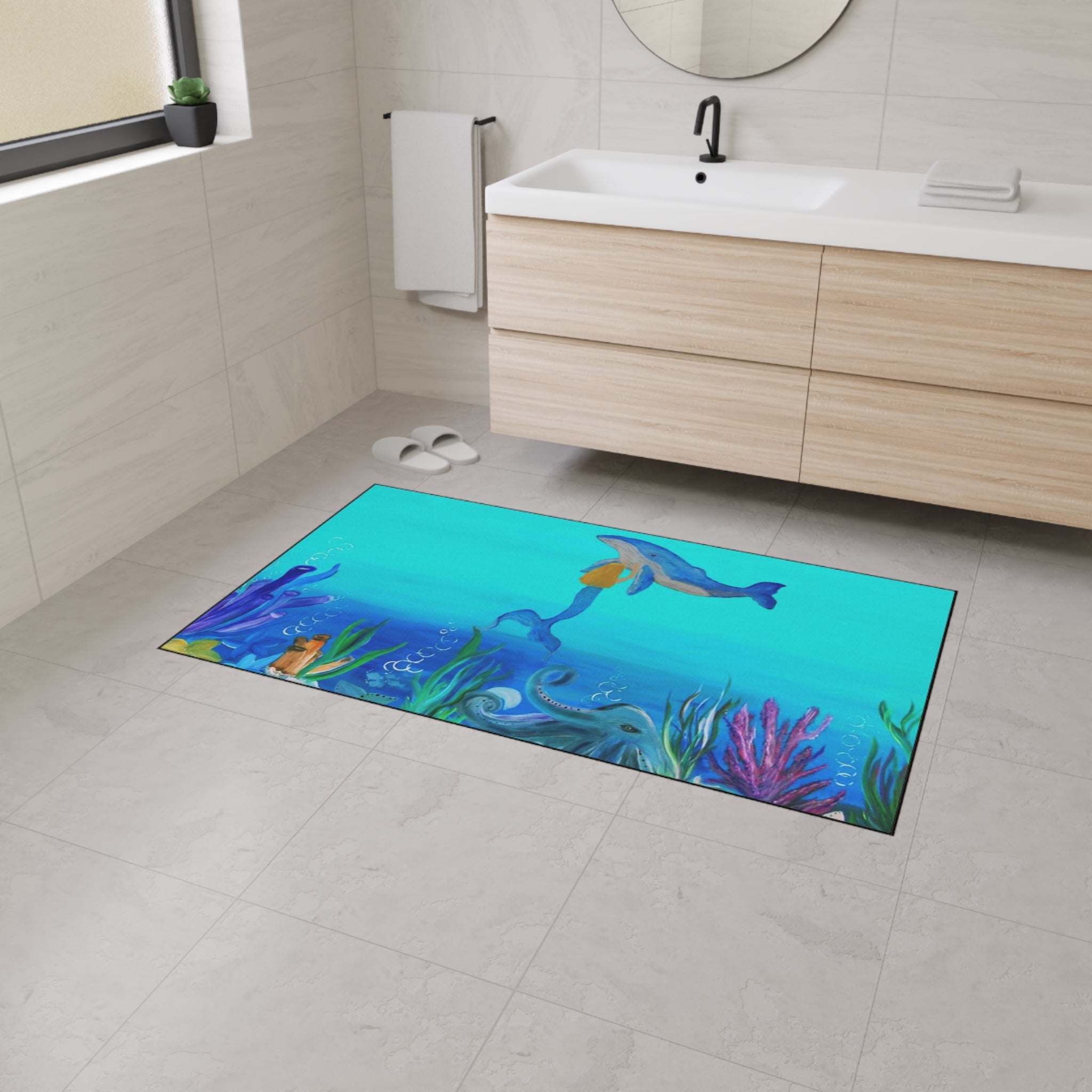 Underwater Mermaid and Whale Floor Mat — Ocean Wildlife Heavy Duty Doormat