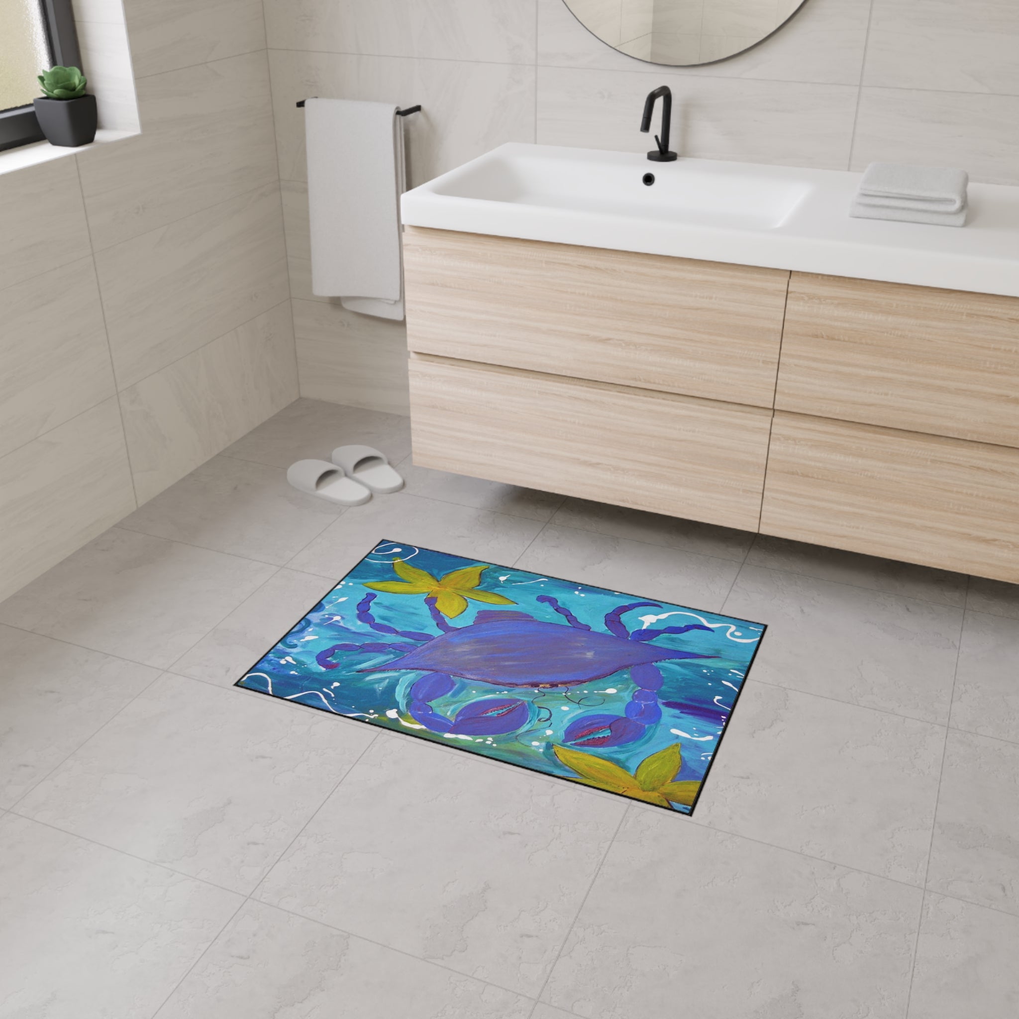 Beach Crab Island and starfish Heavy-Duty Floor Mat — Vibrant Coastal Entry Rug