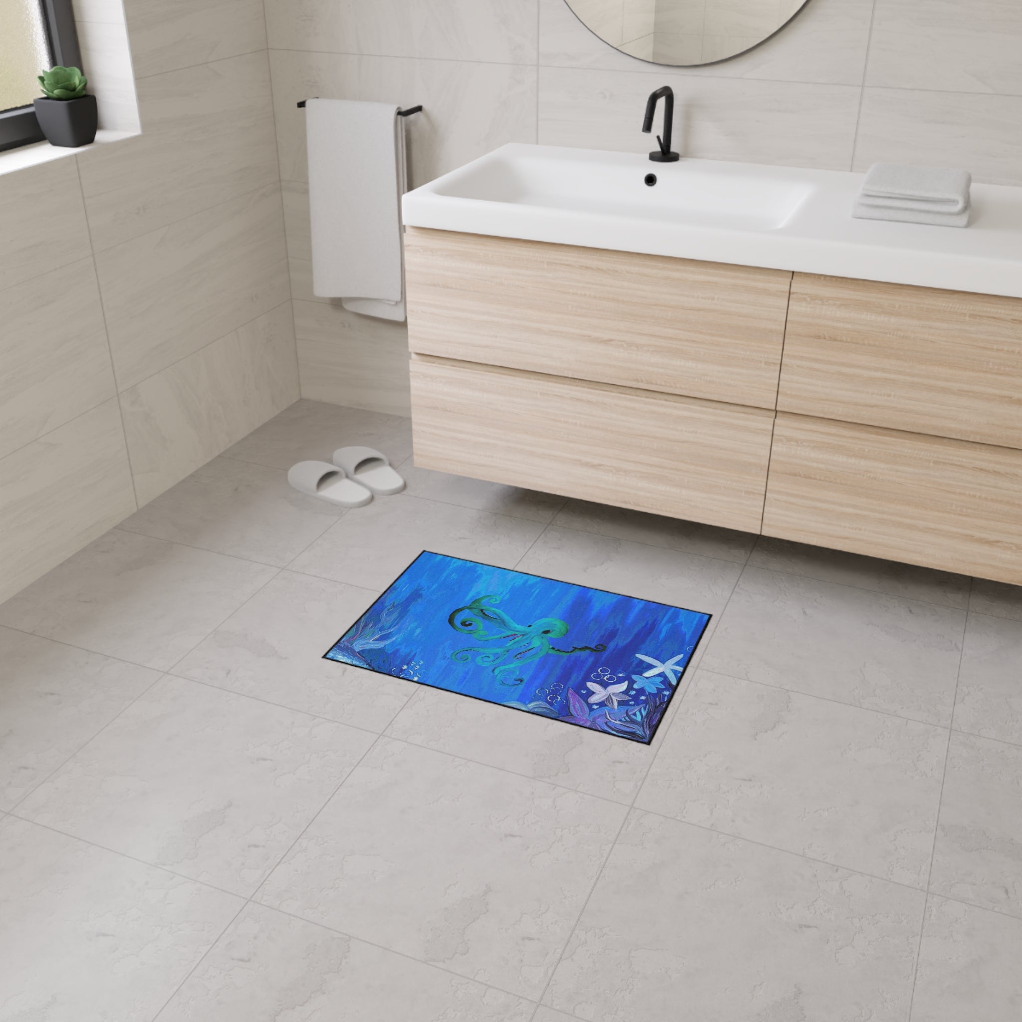 Underwater Octopus Heavy-Duty Floor Mat — Nautical Blue Entry Rug