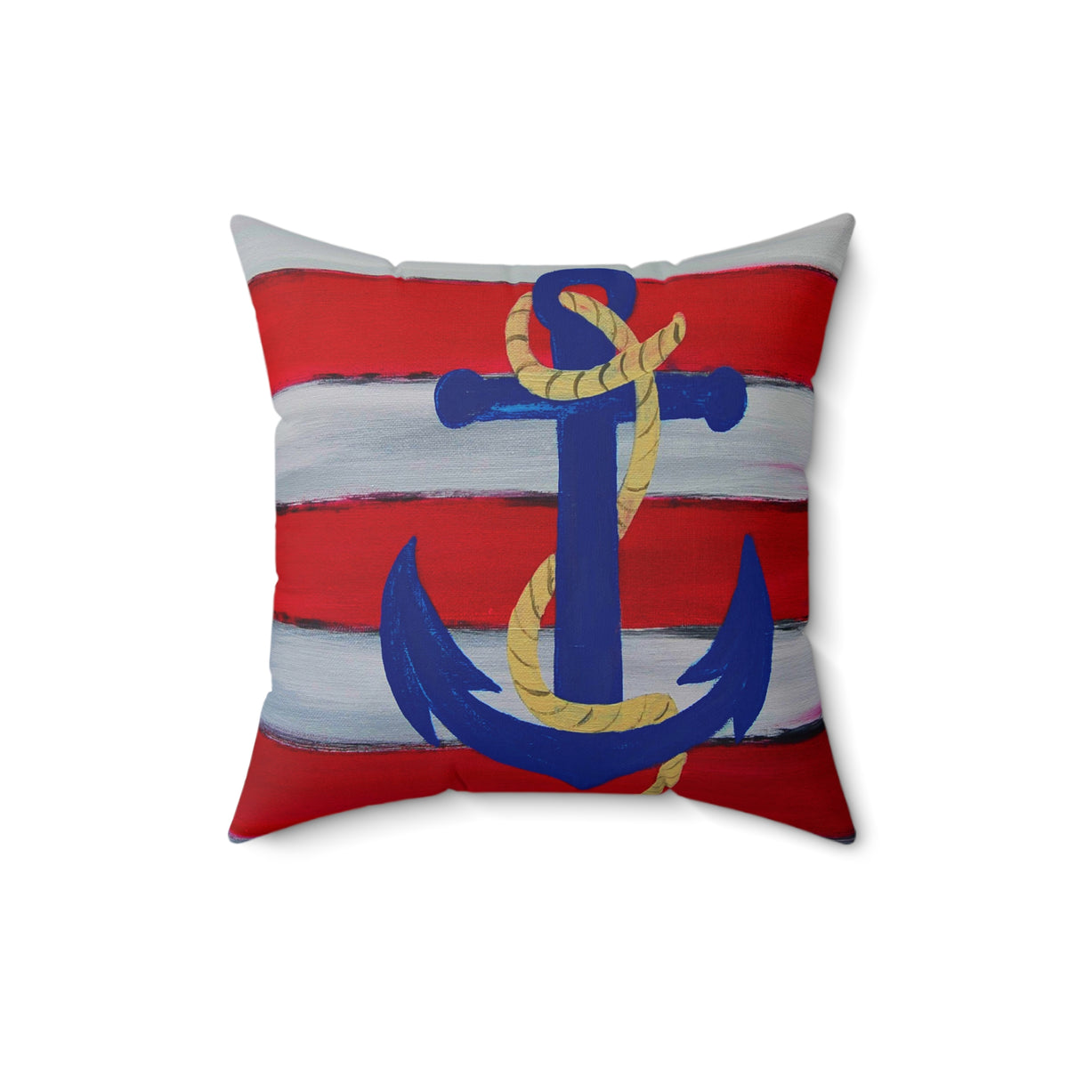 Nautical Anchor Pillow — Red & White Stripe Decorative Throw
