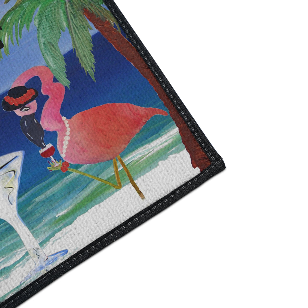 Cocktail Hour Flamingo Floor Mat — Tropical Beach Bar Welcome Mat