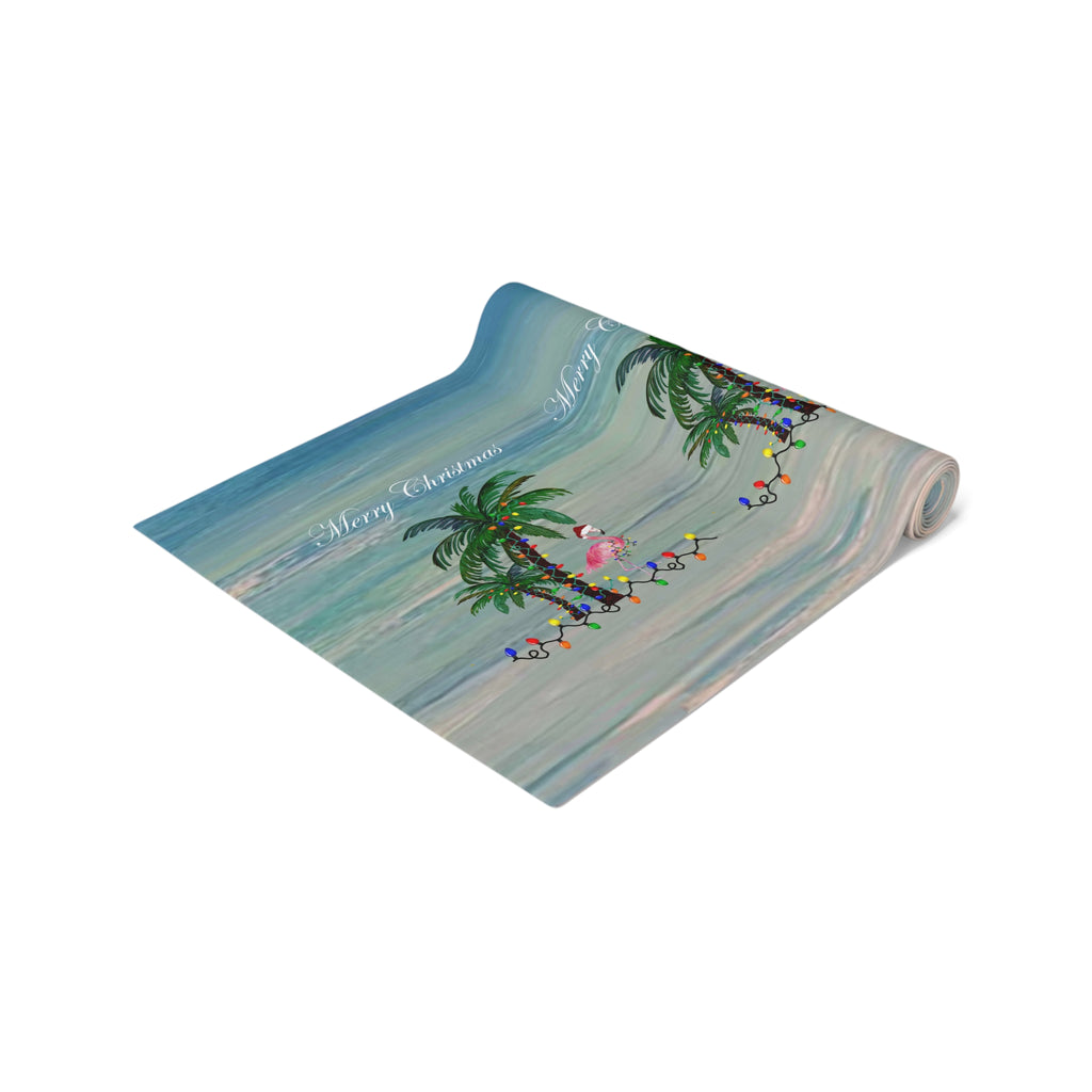Tropical Palm Christmas Table Runner — "Merry Christmas" Coastal Holiday Decor