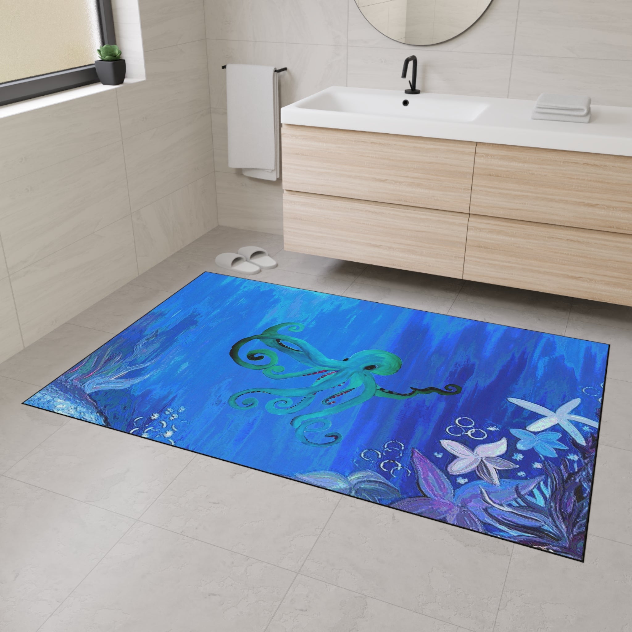 Underwater Octopus Heavy-Duty Floor Mat — Nautical Blue Entry Rug