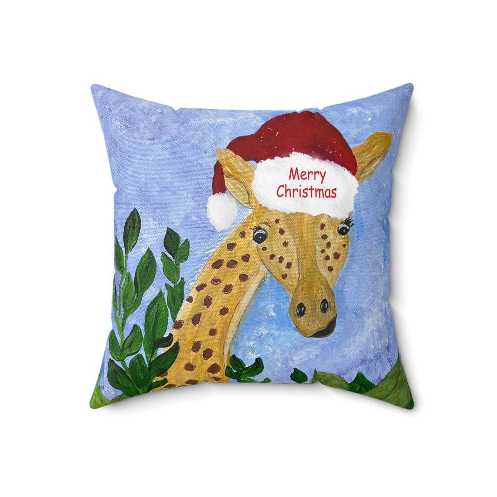 Christmas Giraffe Pillow - 'Merry Christmas' Holiday Decorative Throw Pillow