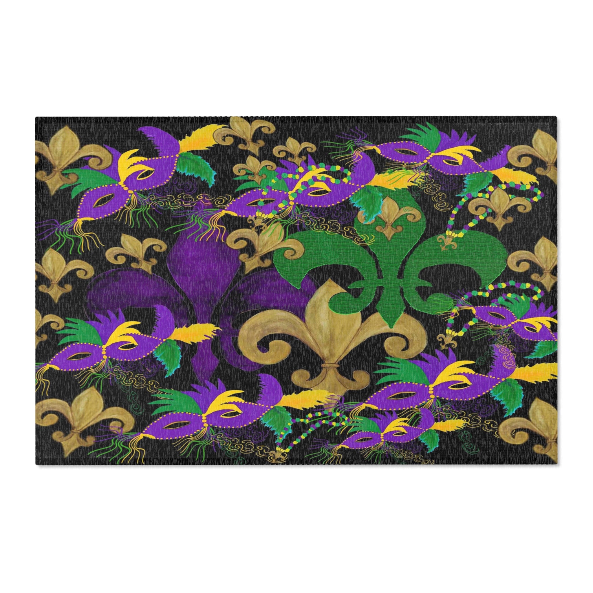 Mardi Gras Fleur-de-Lis Area Rug — Purple, Green & Gold Carnival Design