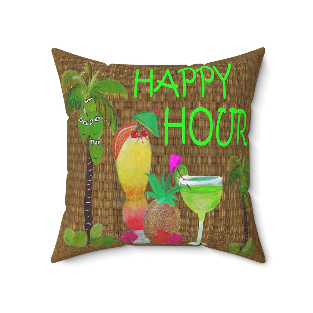 Happy Hour Tropical Pillow — Cocktail Bar Decorative Throw Pillow