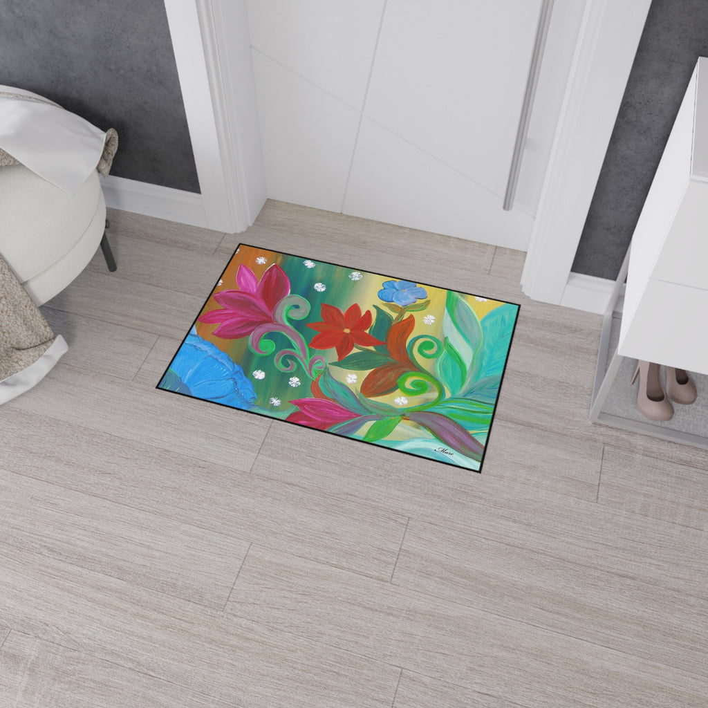 Floral Bloom Heavy Duty Floor Mat – Colorful Tropical Flowers Welcome Rug