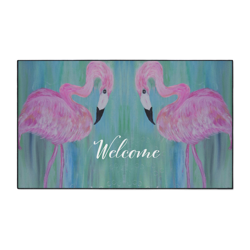 Welcome Pink Flamingo Floor Mat — Heavy Duty Welcome Doormat