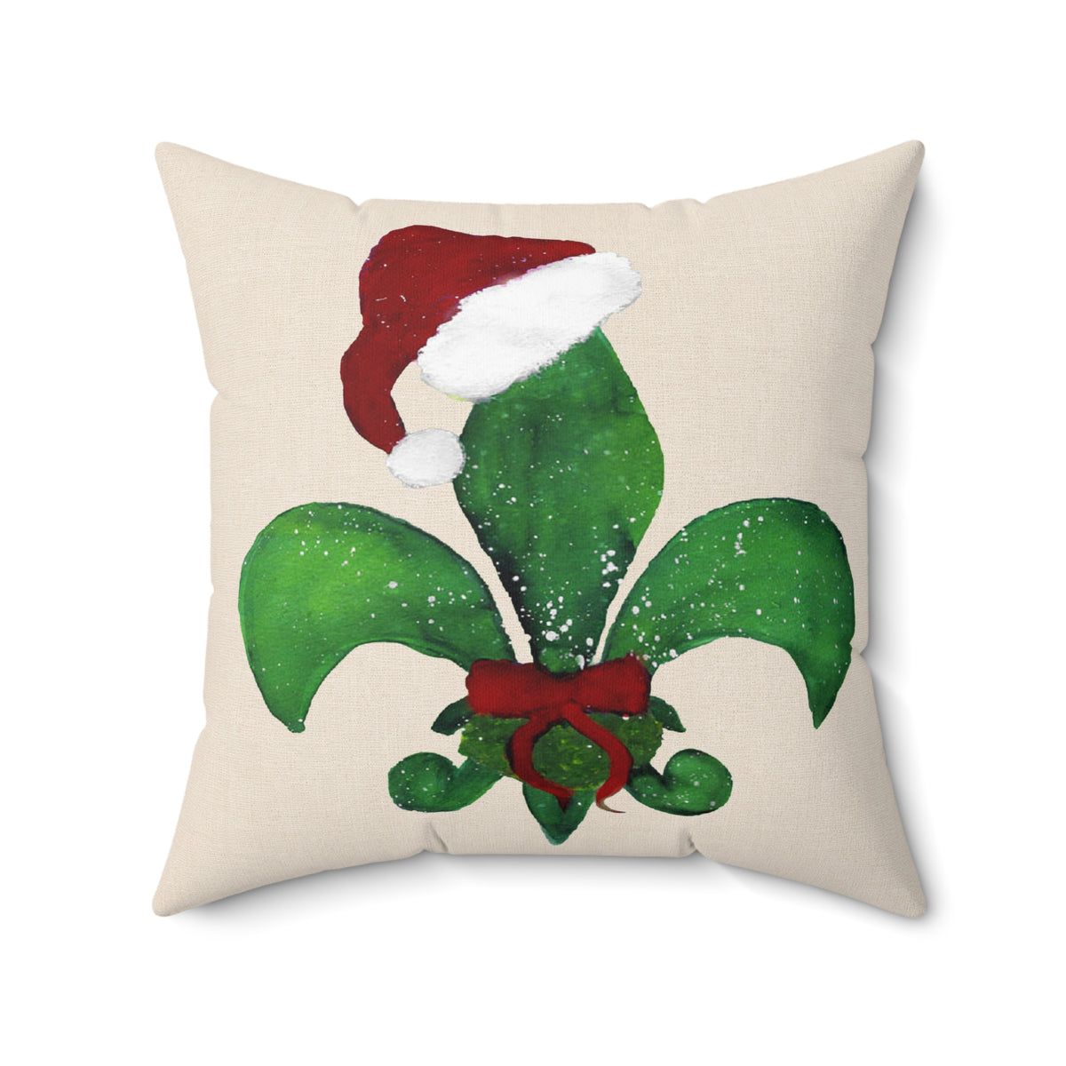Christmas Fleur‑de‑Lis Decorative Pillow — Santa Hat Holiday Accent