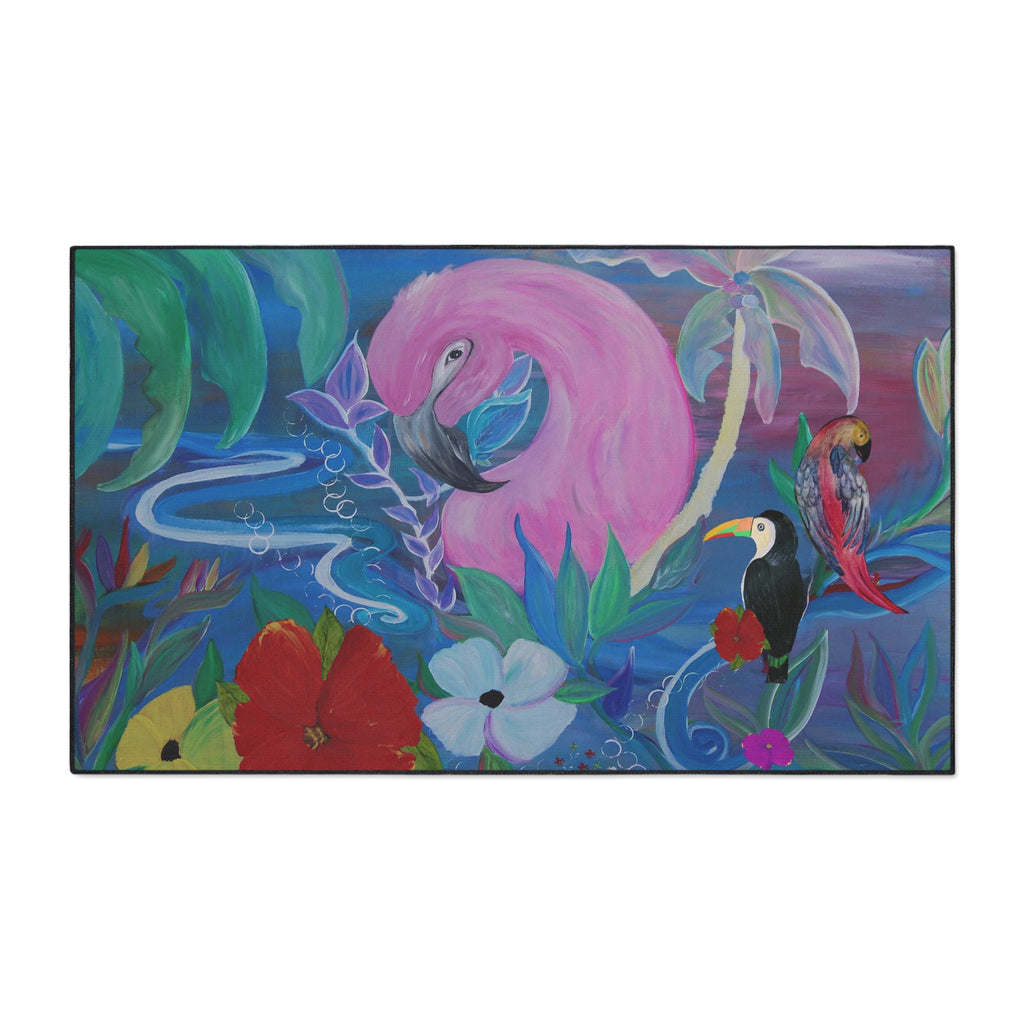 Tropical Flamingo Floor Mat — Colorful Jungle Bird Doormat