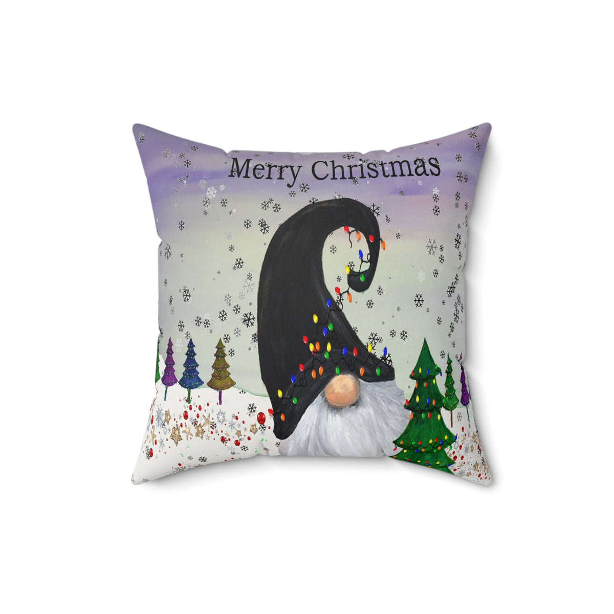 Merry Christmas Gnome Throw Pillow – Holiday Decorative Cushion with Festive Lights