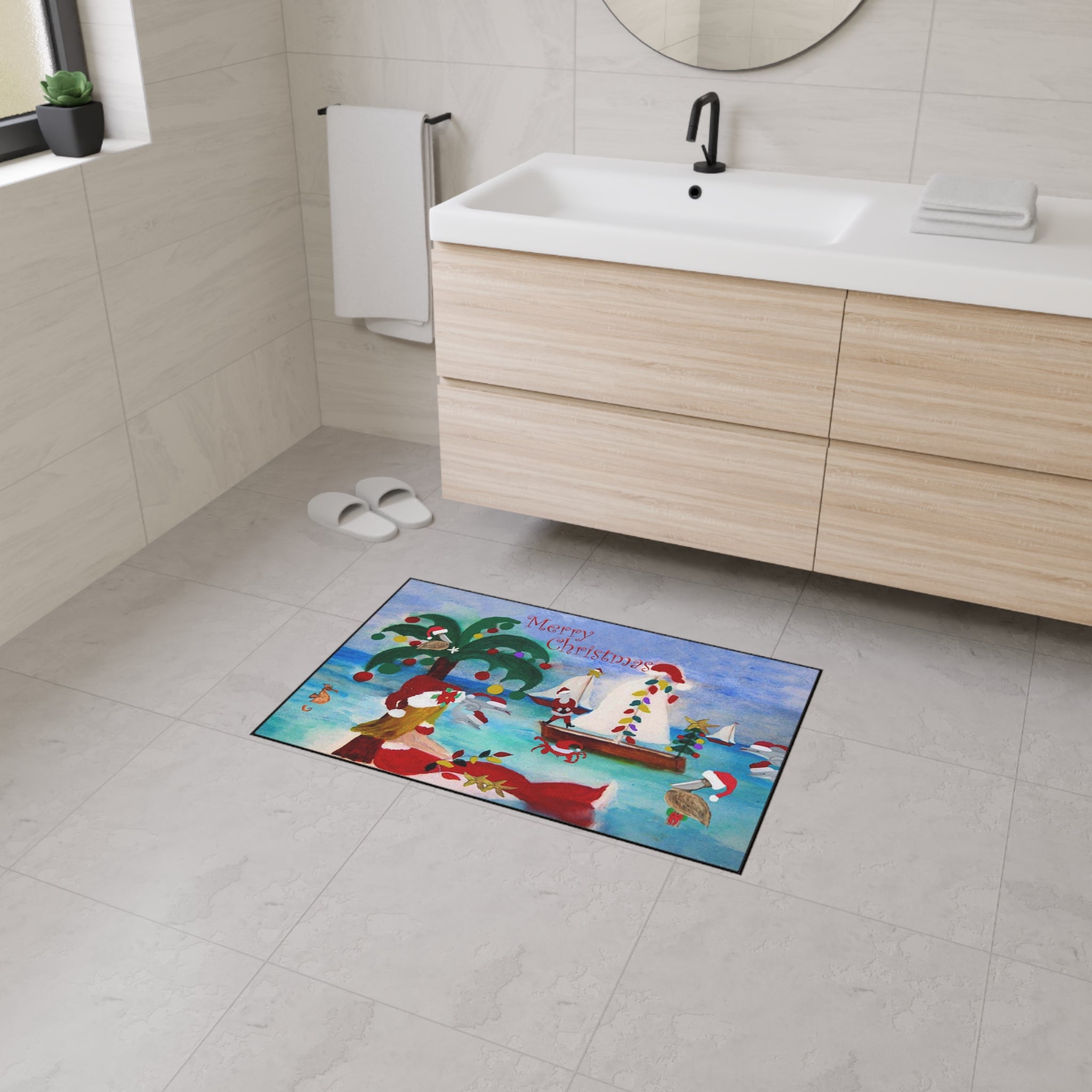 Christmas Beach Mat — Merry Christmas Coastal Holiday Doormat