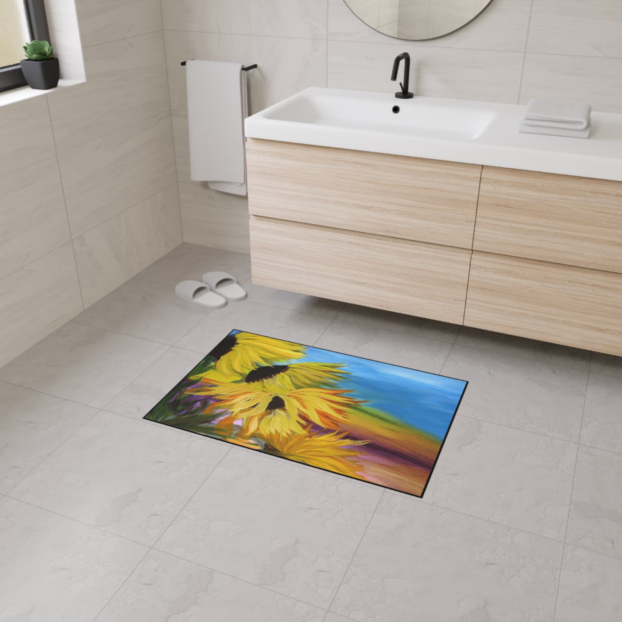 Sunflower Field Heavy-Duty Floor Mat — Vibrant Outdoor/Indoor Welcome Rug