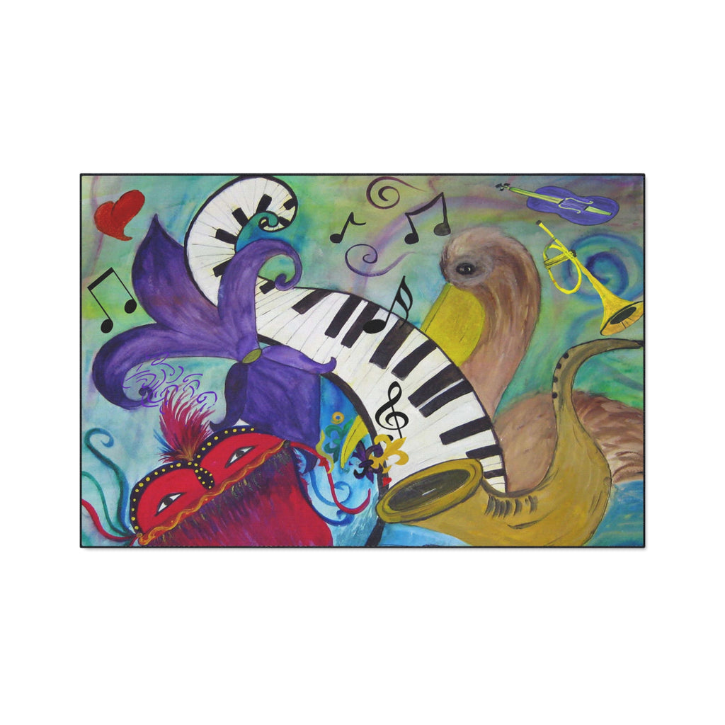 Mardi Gras Jazz Floor Mat — Colorful Musical Mask & Saxophone Doormat