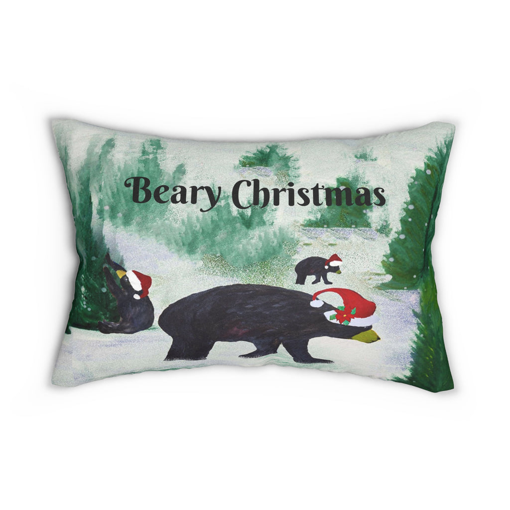 Beary Christmas Lumbar Pillow — Festive Bear Holiday Throw Pillow