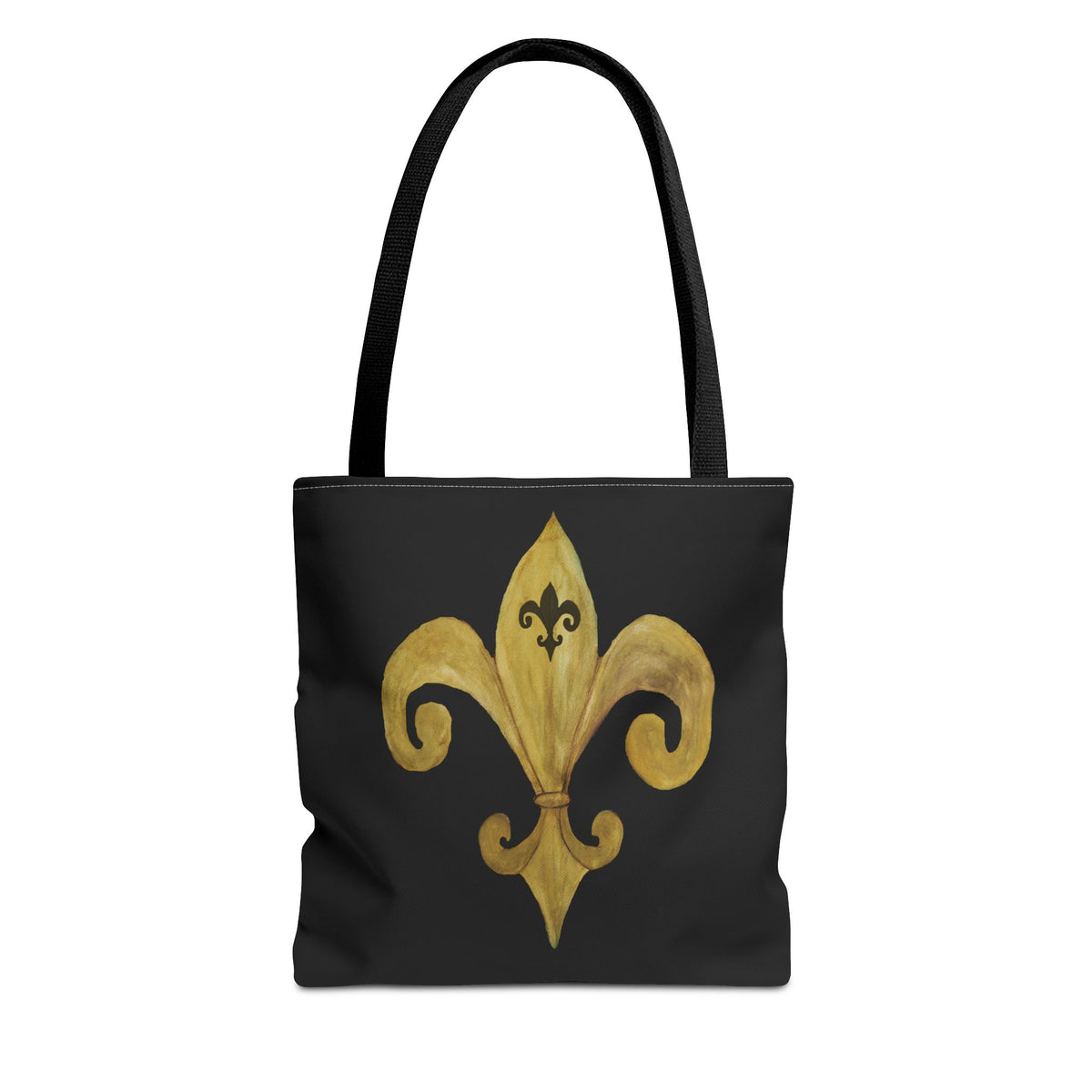 Fleur-de-Lis Gold Tote Bag – Elegant Black All-Over Print Tote