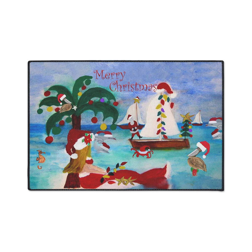 Christmas Beach Mat — Merry Christmas Coastal Holiday Doormat
