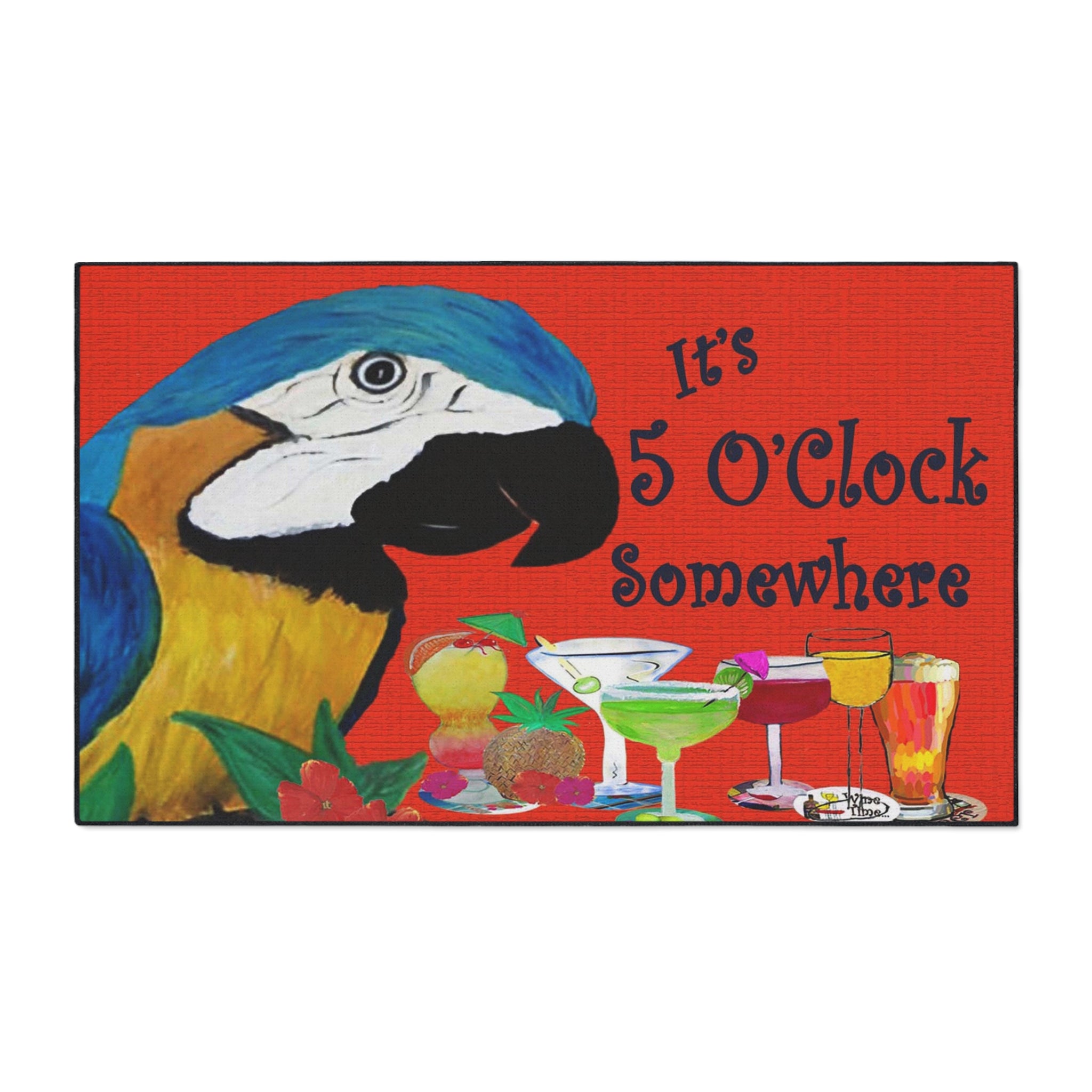 Doormat - "It's 5 O'Clock Somewhere" Parrot Cocktail Heavy Duty Floor Mat