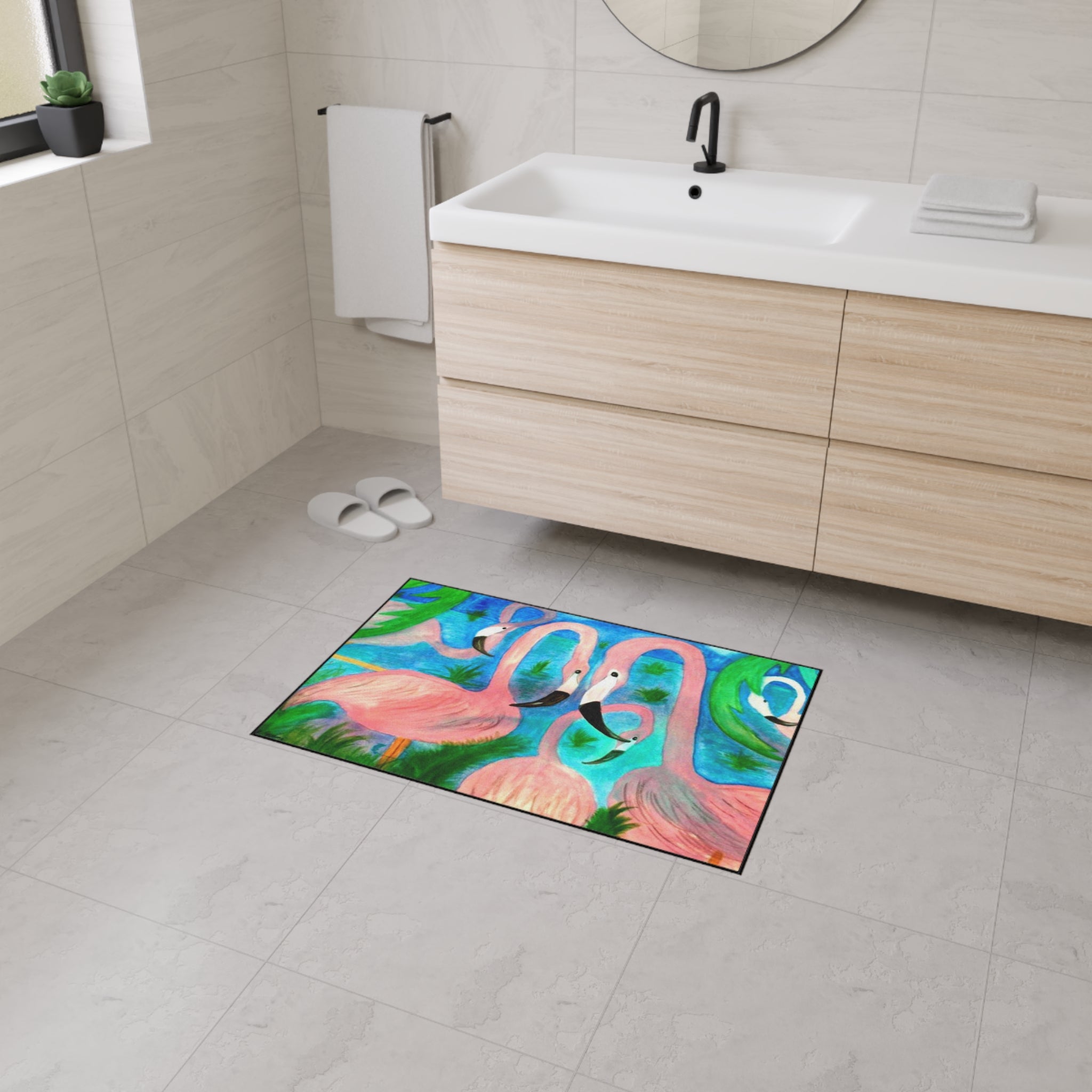 Flamingo Tropical Heavy Duty Floor Mat — Colorful Pink Birds Doormat