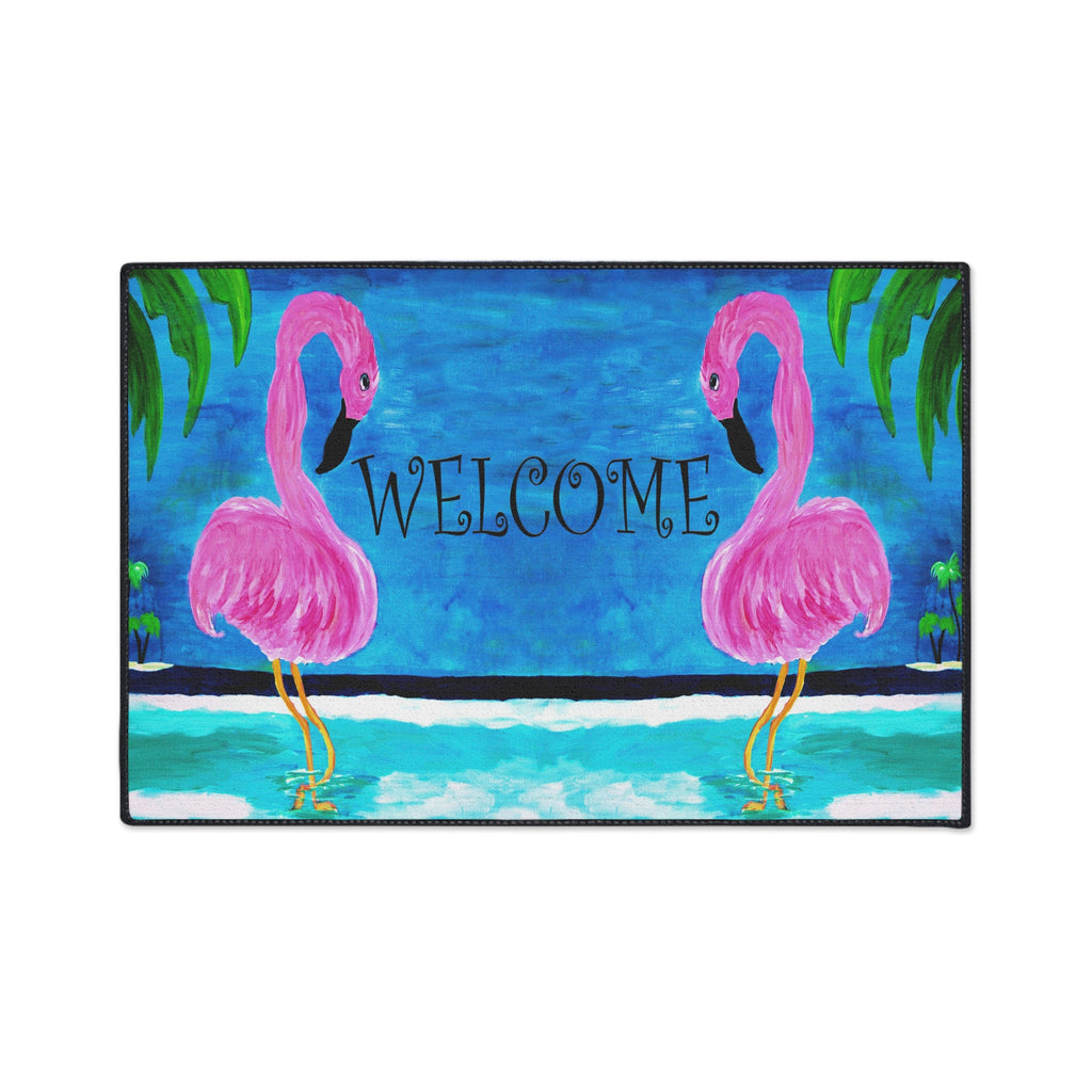 Welcome Flamingo Beach Mat — Heavy-Duty Tropical Welcome Doormat
