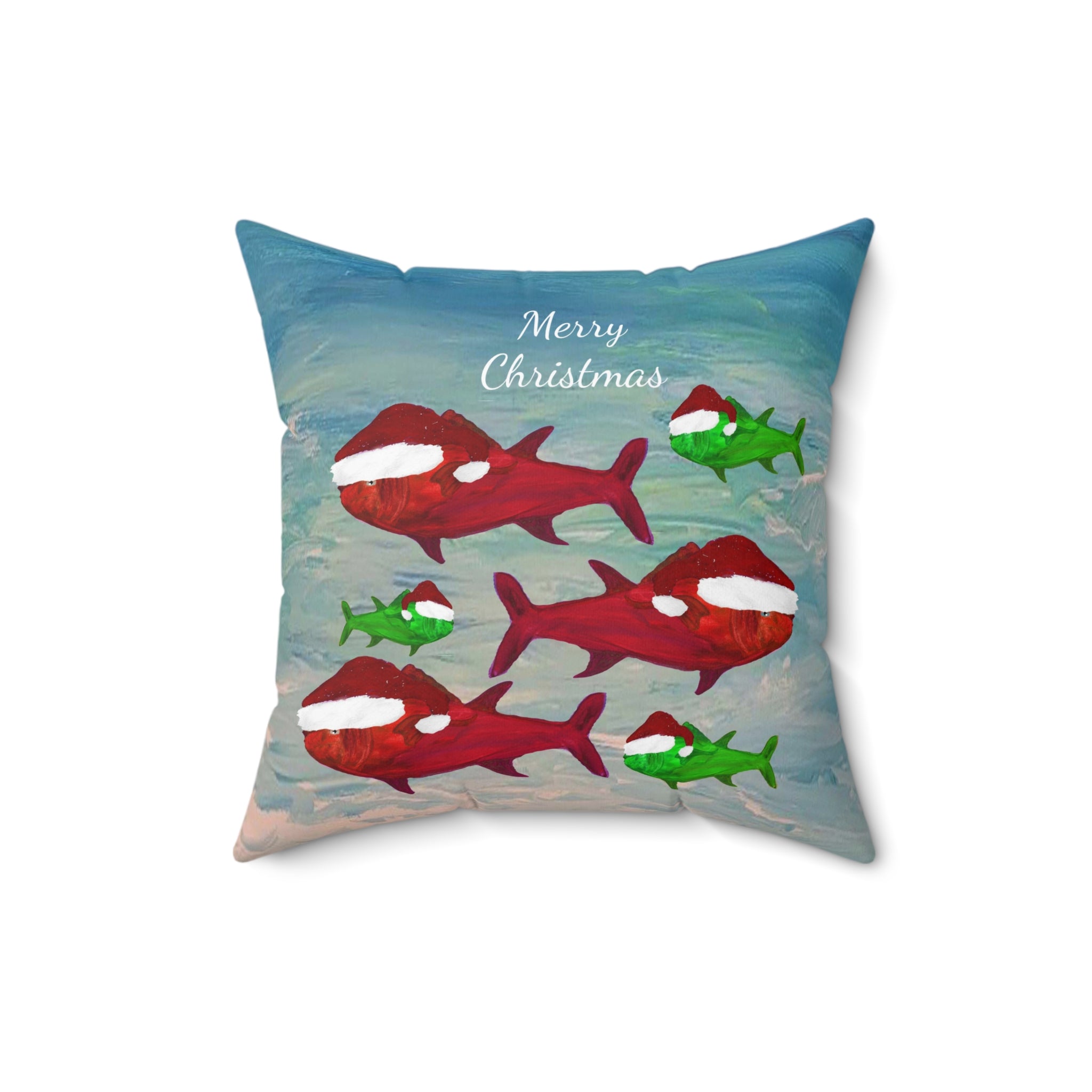 Christmas Fish Throw Pillow — 'Merry Christmas' Nautical Holiday Decor