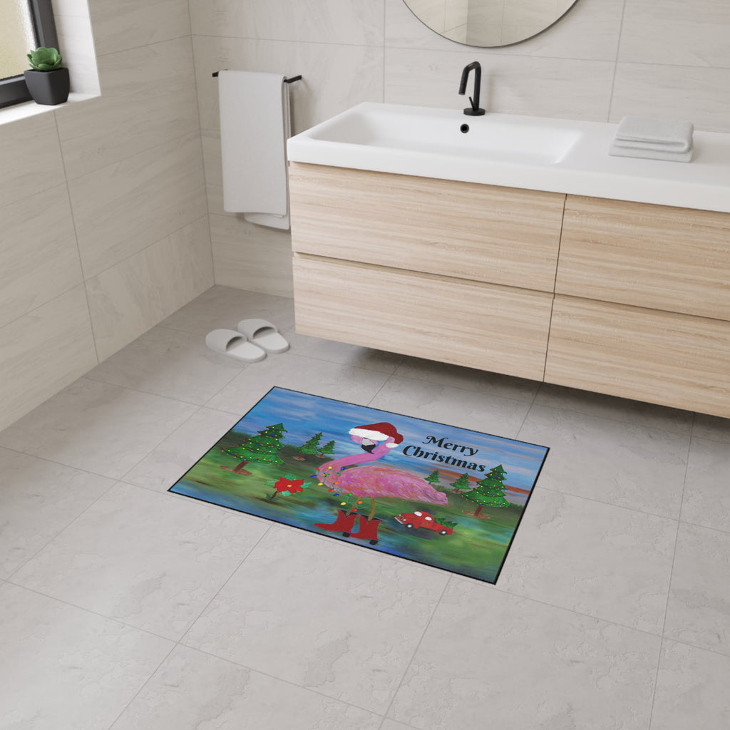 Christmas Flamingo Floor Mat - Merry Christmas Holiday Doormat