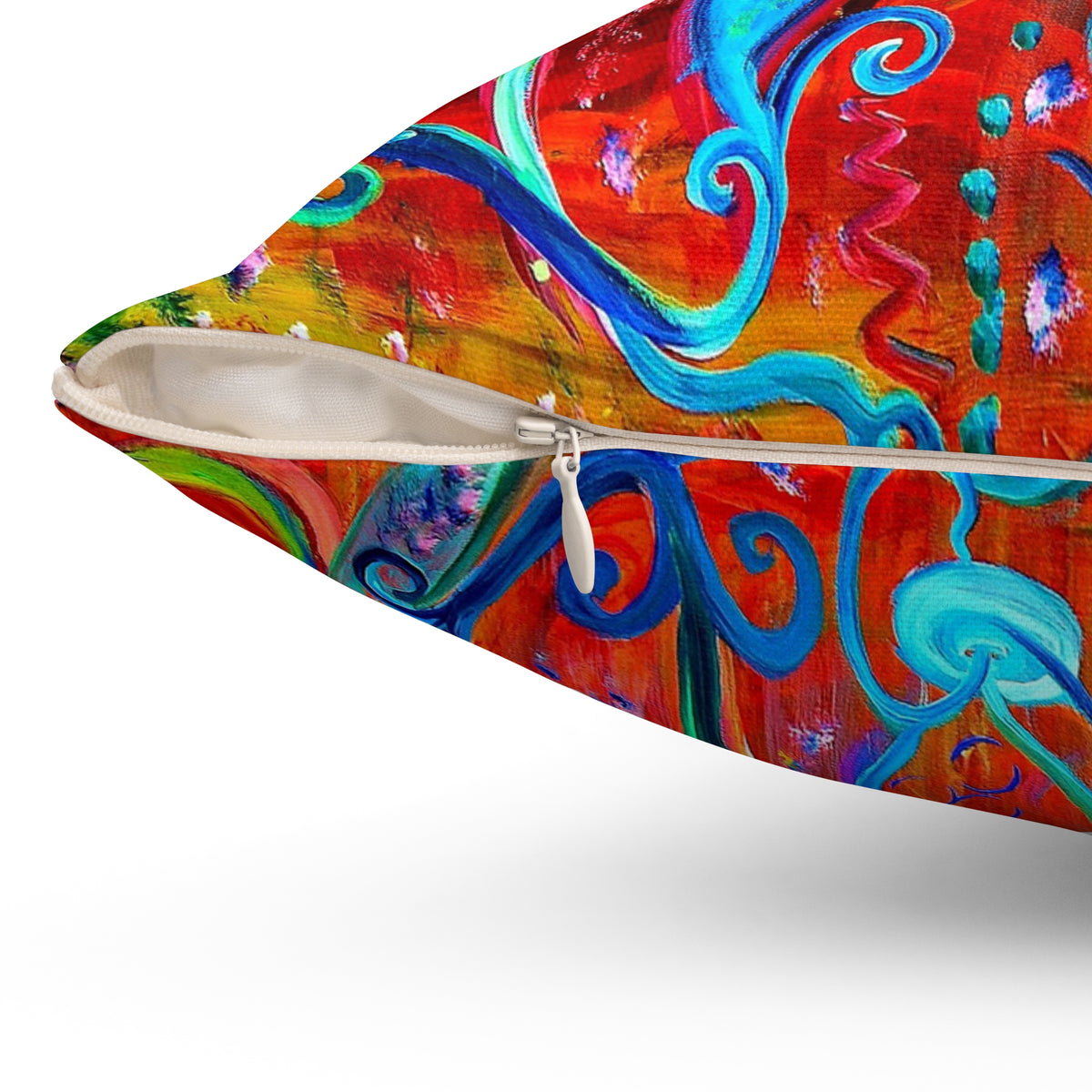 Vibrant Floral Art Pillow — Colorful Boho Garden Throw Pillow