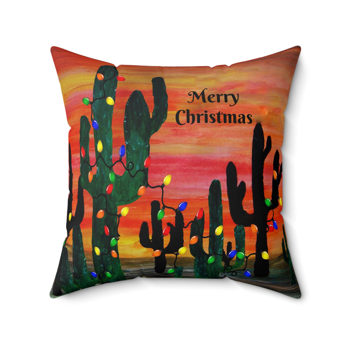 Cactus Christmas Pillow — 'Merry Christmas' Desert Holiday Throw Pillow