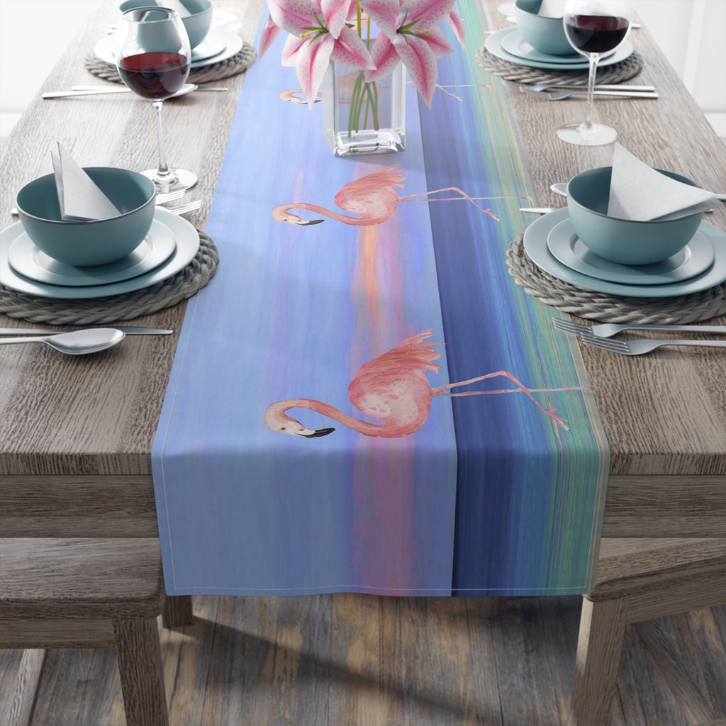 Flamingo Tropical Theme Table Runner — Pastel Beach Coastal Dinner Décor