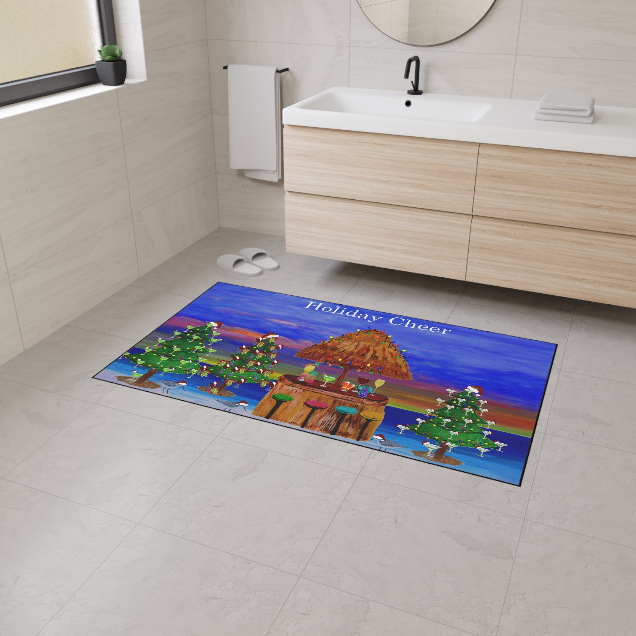 Holiday Cheer Heavy Duty Floor Mat — Tiki Bar Beach Christmas Doormat