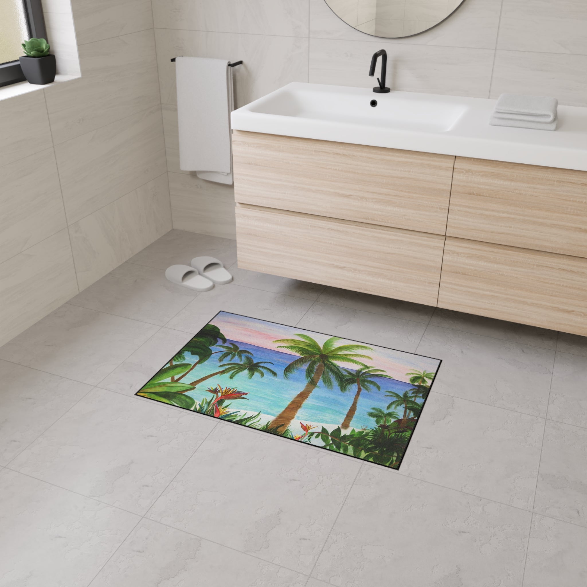 Tropical Palm Beach Floor Mat — Heavy Duty Non-Slip Entrance Rug