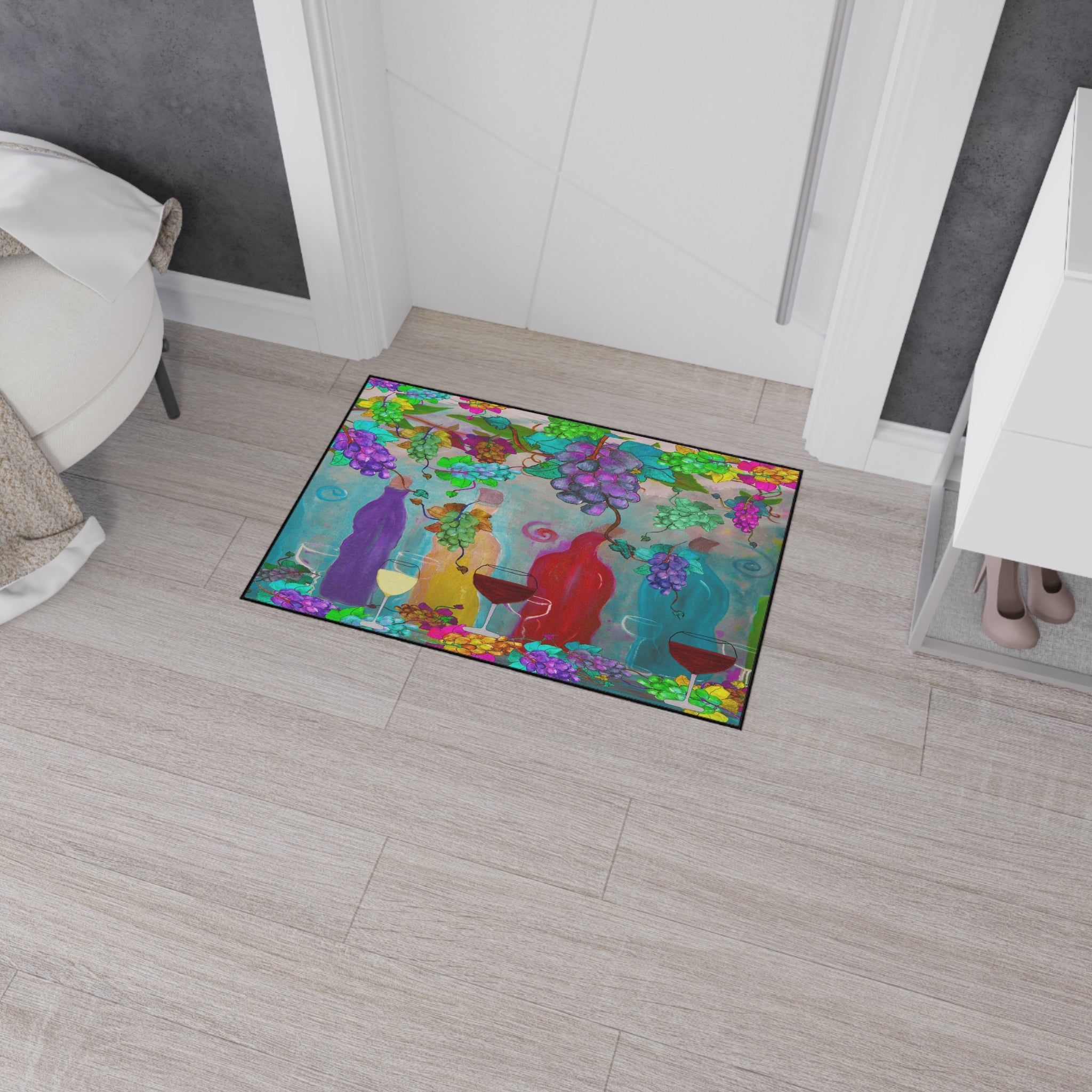 Wine & Grapes Heavy Duty Floor Mat — Colorful Vineyard Kitchen Rug