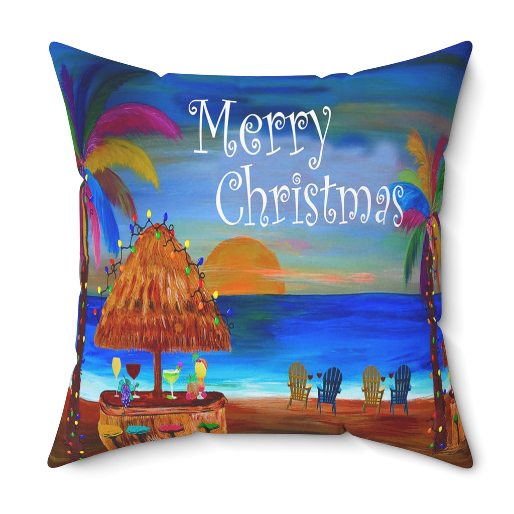 Tropical "Merry Christmas" Beach Pillow — Holiday Luau Decorative Throw Pillow