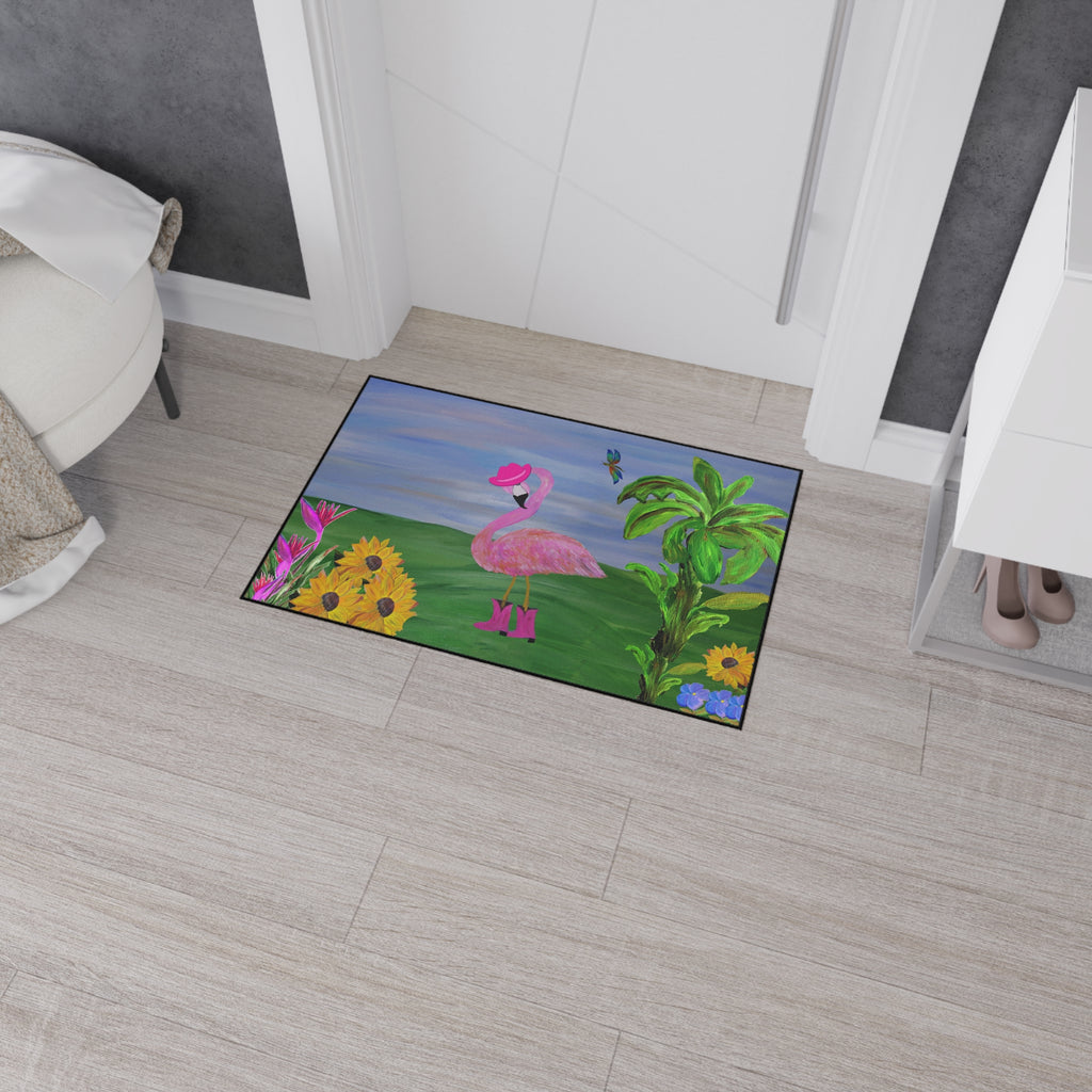 Cowgirl Pink Flamingo in Cowboy boots and hat funny Garden Heavy Duty Floor Mat